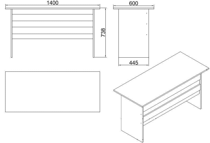 Secretária de Estudo Moderna – 140 x 60 x 73,8 cm – Carvalho e Preto – Painéis de Partículas Revestidos em Melamina