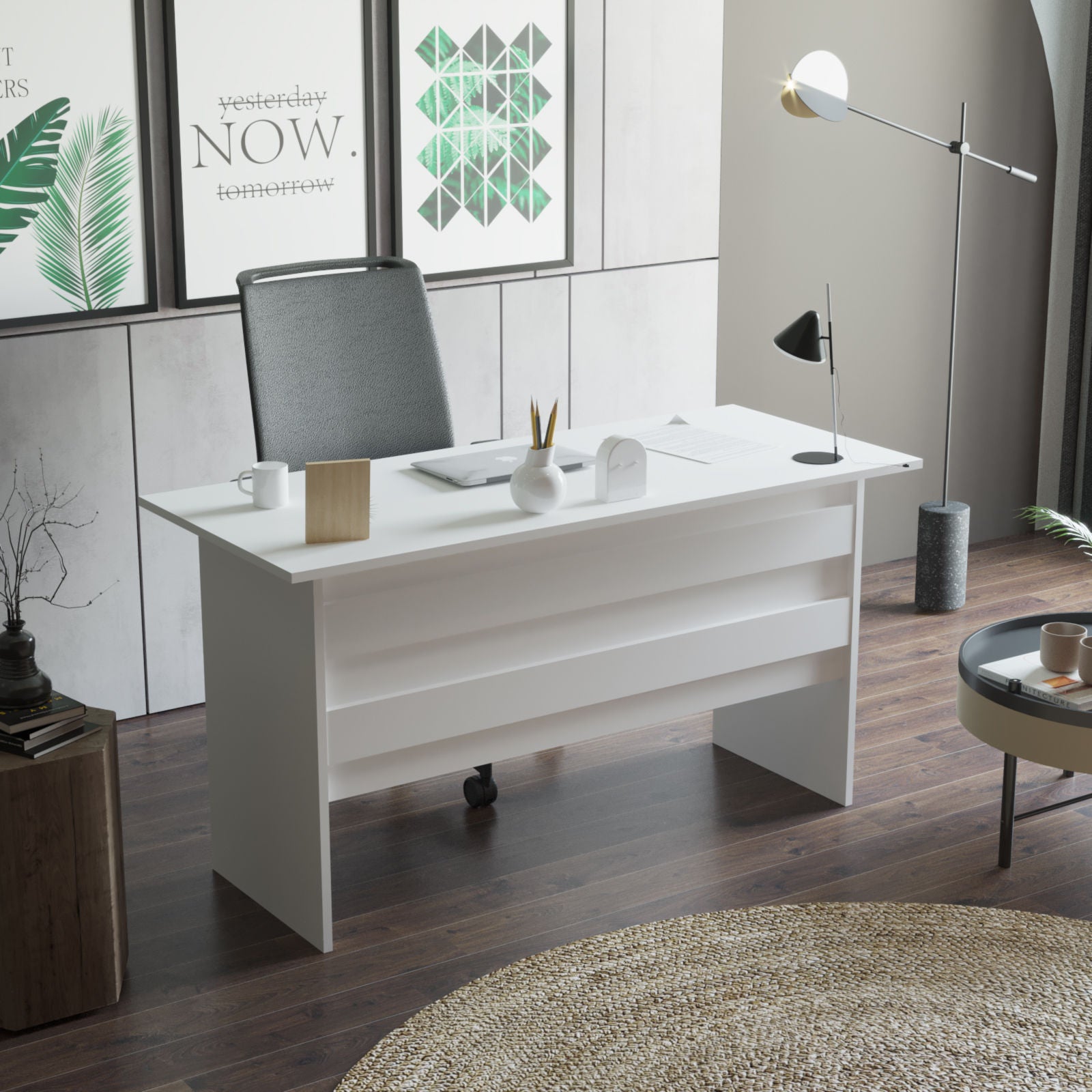 Secretária de Estudo/Escritório Moderna, Branca, 140 x 60 x 73,8 cm | Painel de Partículas 100% Revestido em Melamina, 18 mm de Espessura | Elegante e Funcional para Escritório e Estudo em Casa