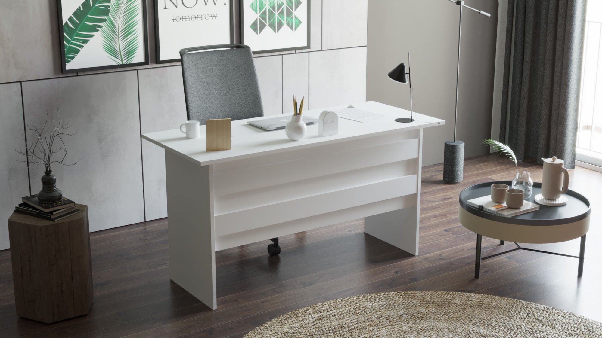 Secretária de Estudo/Escritório Moderna, Branca, 140 x 60 x 73,8 cm | Painel de Partículas 100% Revestido em Melamina, 18 mm de Espessura | Elegante e Funcional para Escritório e Estudo em Casa