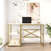 Secretária de Estudo – 120 x 75 x 60 cm – Mármore branco e dourado – Painéis de partículas revestidos a melamina