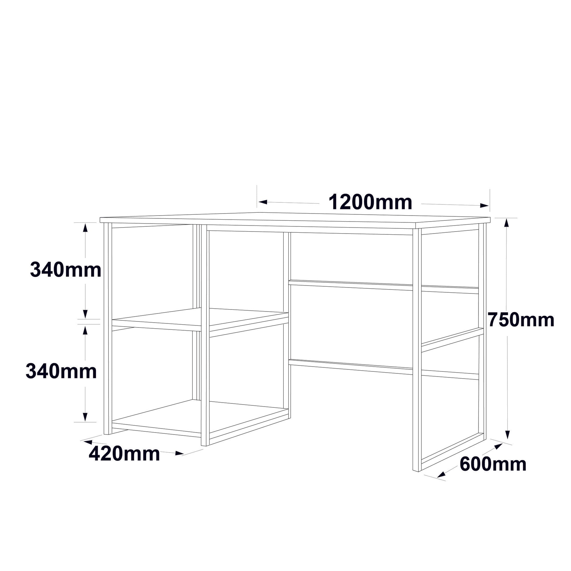 Secretária de Estudo – 120 x 75 x 60 cm – Mármore branco e dourado – Painéis de partículas revestidos a melamina