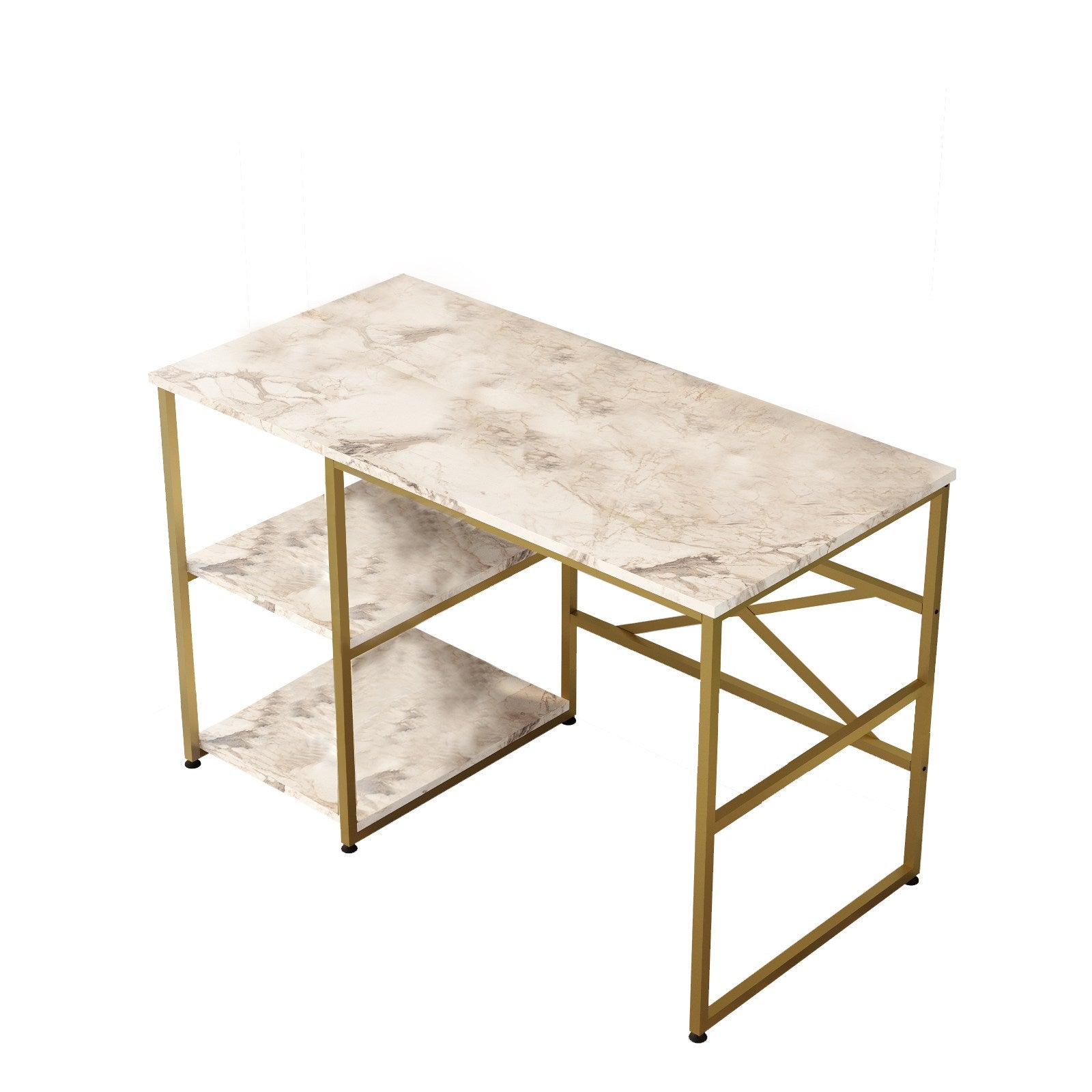 Secretária de Estudo – 120 x 75 x 60 cm – Mármore branco e dourado – Painéis de partículas revestidos a melamina