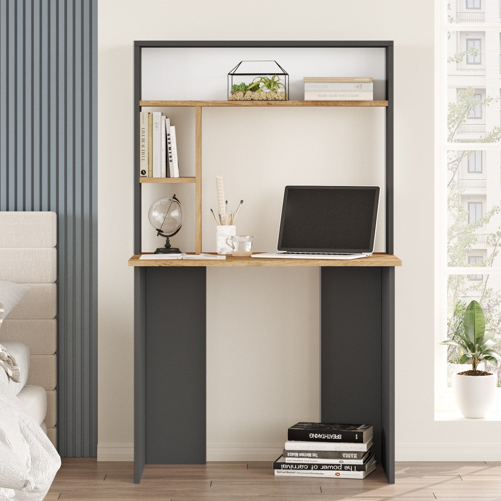 Secretária de Estudo – 90 x 51,6 x 148,6 cm – Pinho Atlântico e Antracite – Painel de Partículas