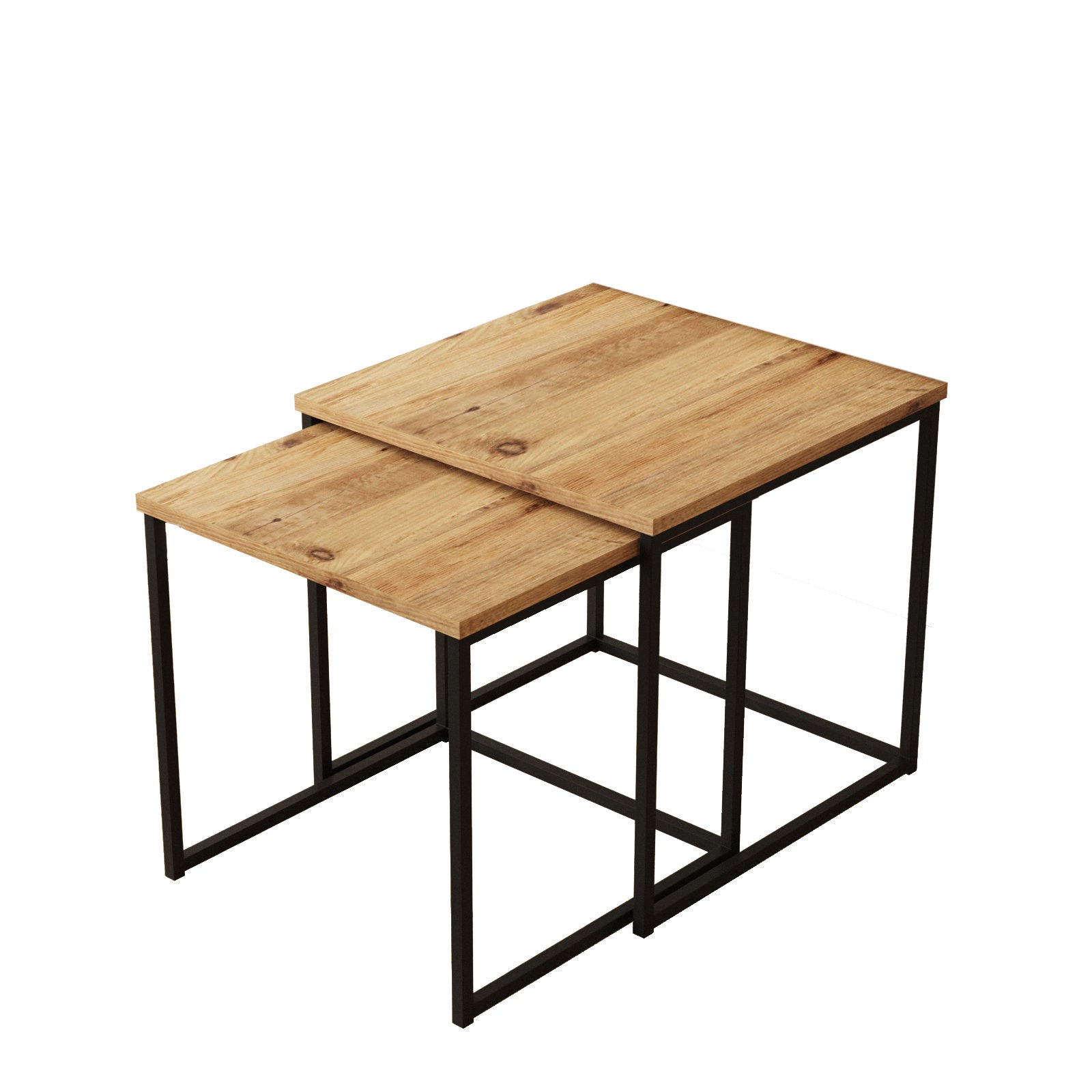 Mesa de Apoio Dupla Atlantic Pine - Conjunto 2 Peças com Estrutura Metálica e Acabamento Melamina