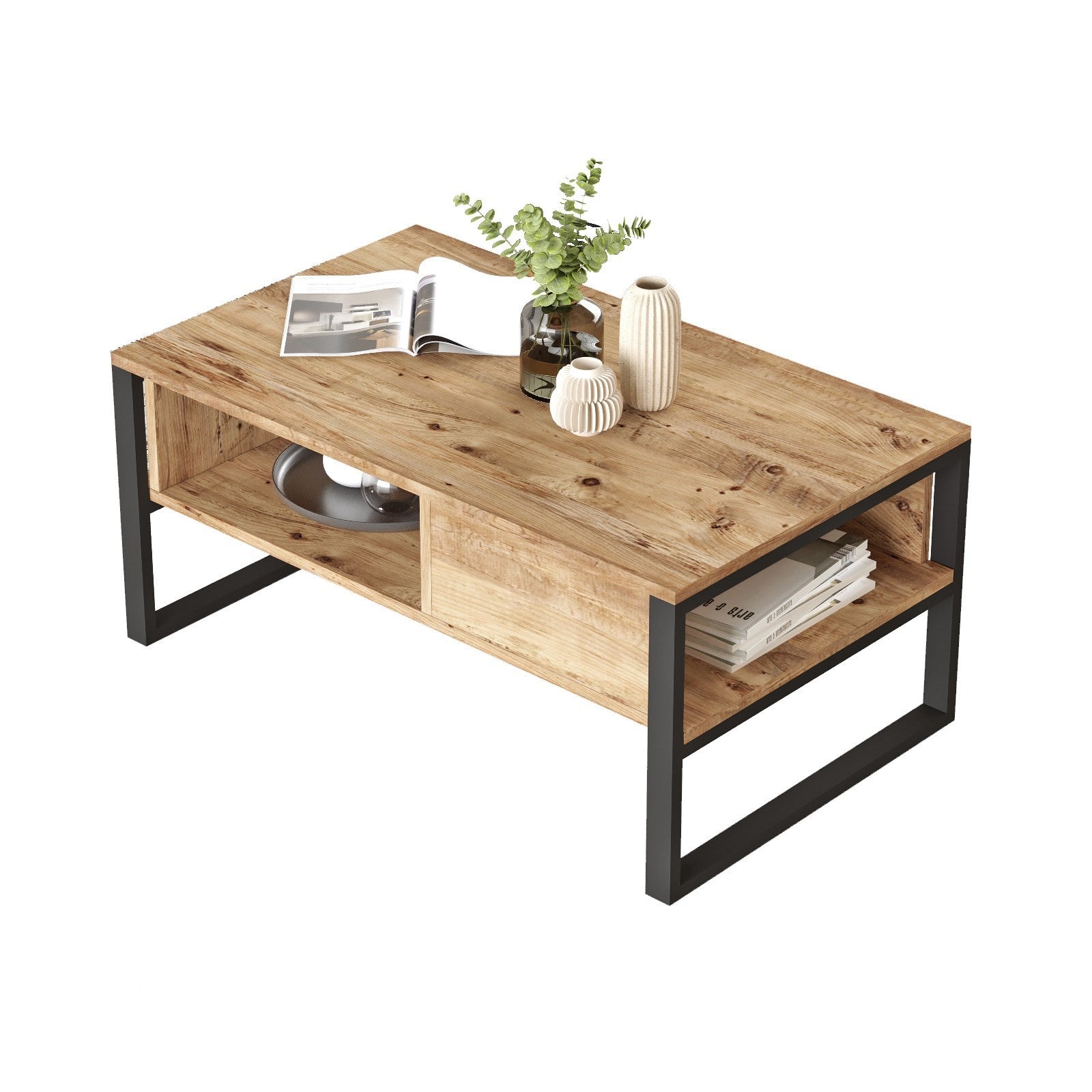 Mesa de Centro Elegante, Pinho Atlântico, 100 x 59,7 x 44,4 cm | Painel de Partículas 100% Revestido com Melamina, 18 mm de Espessura | Perfeita para Salas de Estar e Espaços Modernos