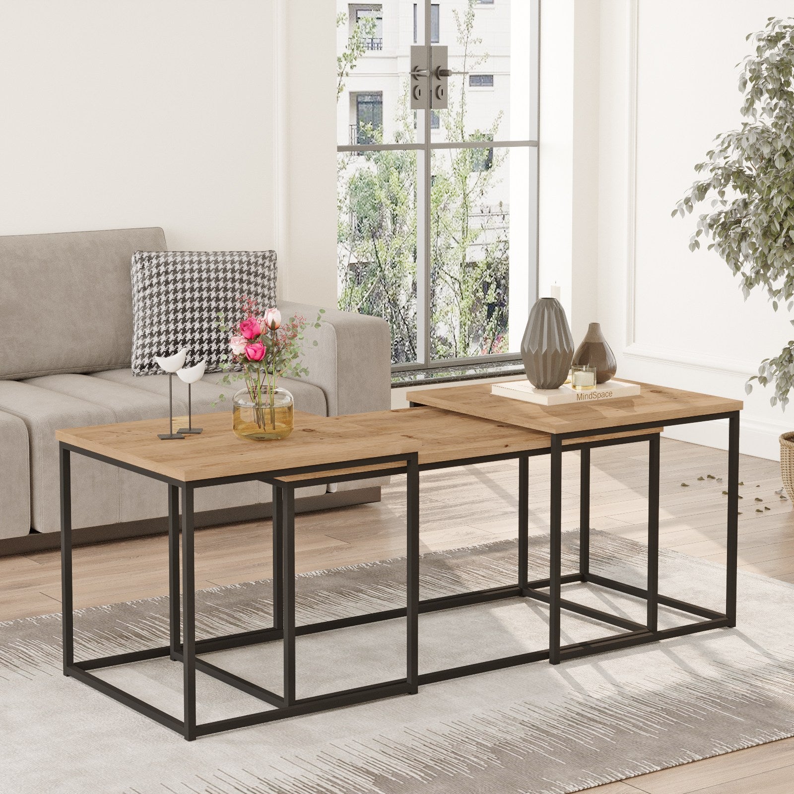 Mesa de Centro Atlantic Pine - Conjunto 3 Peças em Melamina Resistente