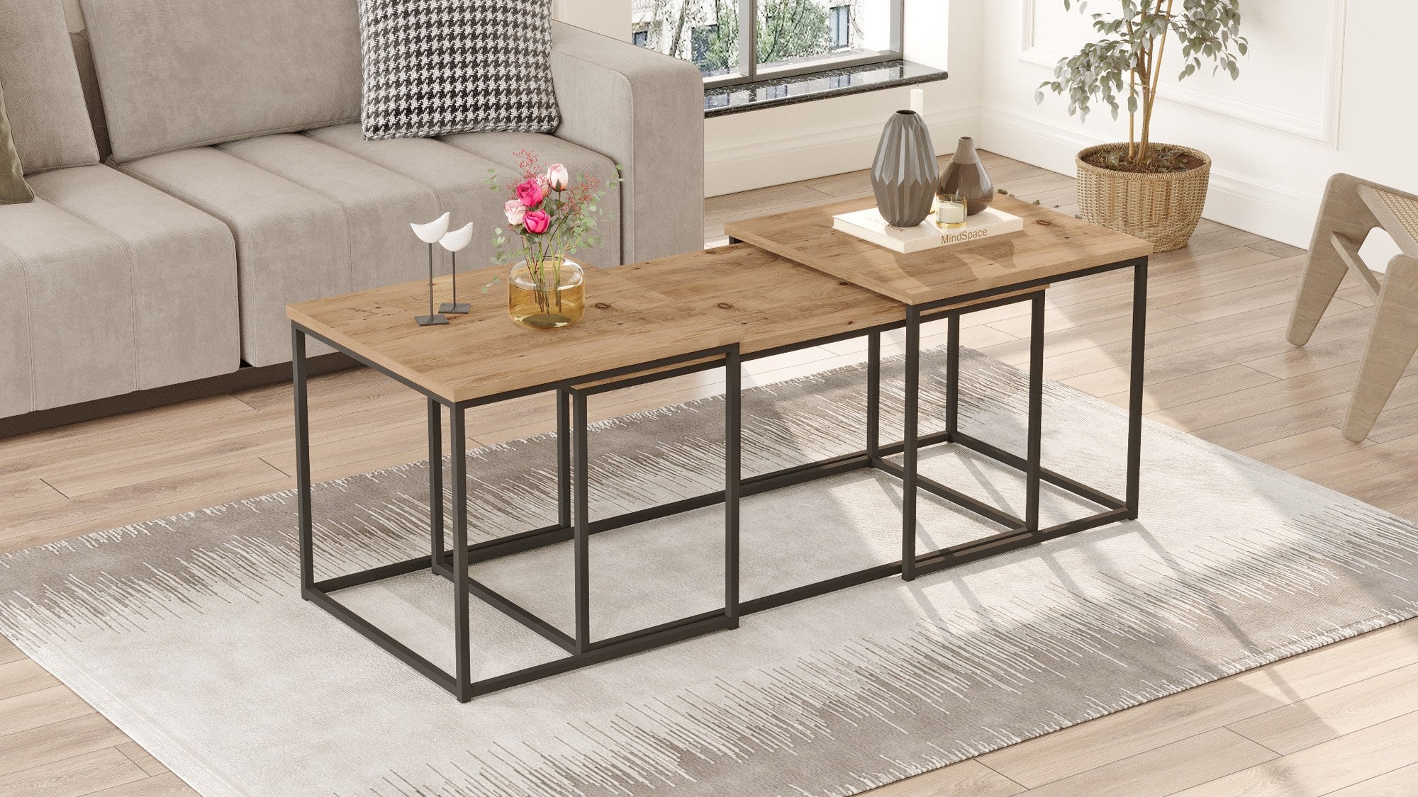 Mesa de Centro Atlantic Pine - Conjunto 3 Peças em Melamina Resistente