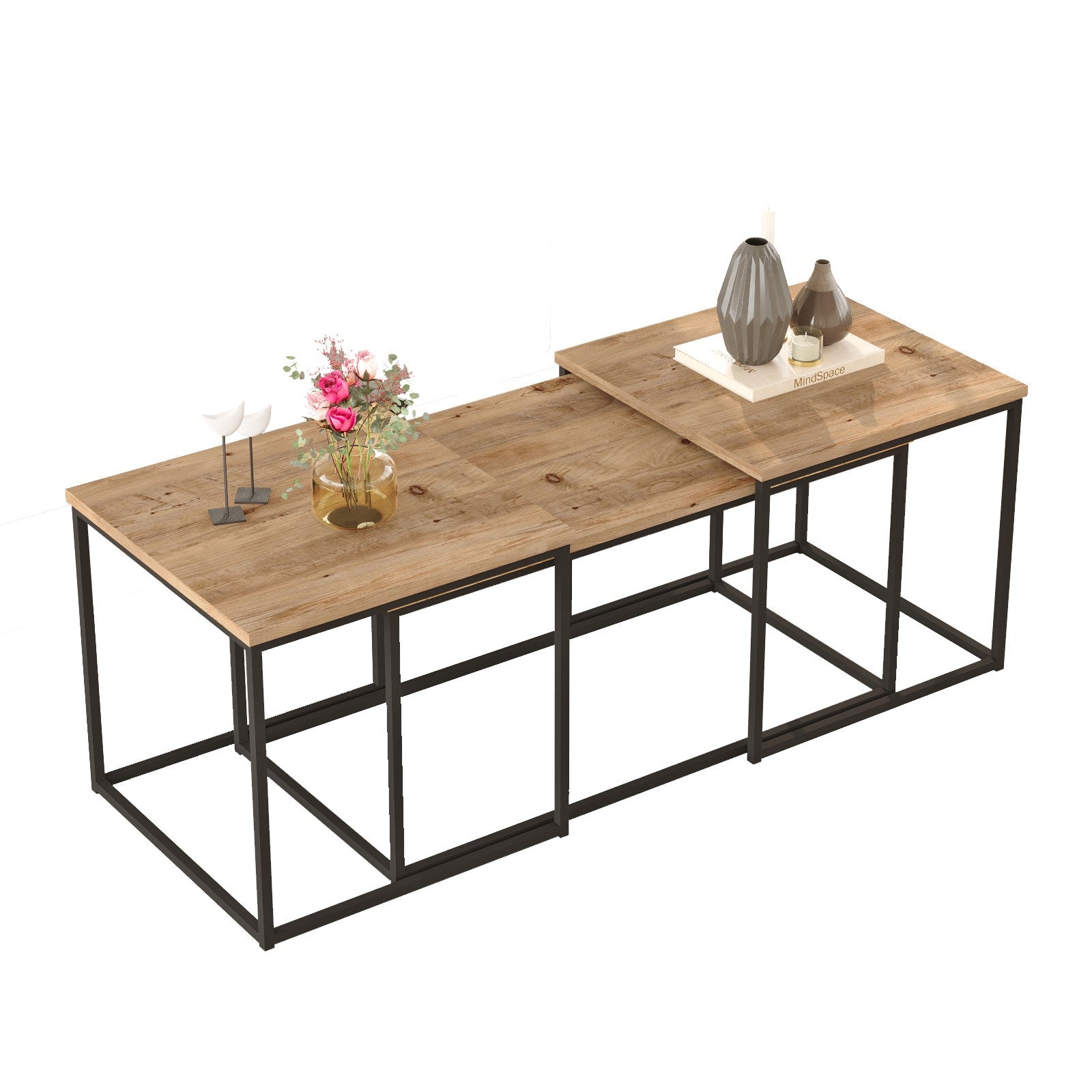 Mesa de Centro Atlantic Pine - Conjunto 3 Peças em Melamina Resistente