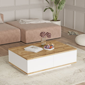 Mesa de Centro Elegante, Pinho Atlântico e Branco, 90 x 60 x 28,6 cm | Painel de Partículas 100% Revestido com Melamina, 18 mm de Espessura | Perfeita para Espaços Modernos