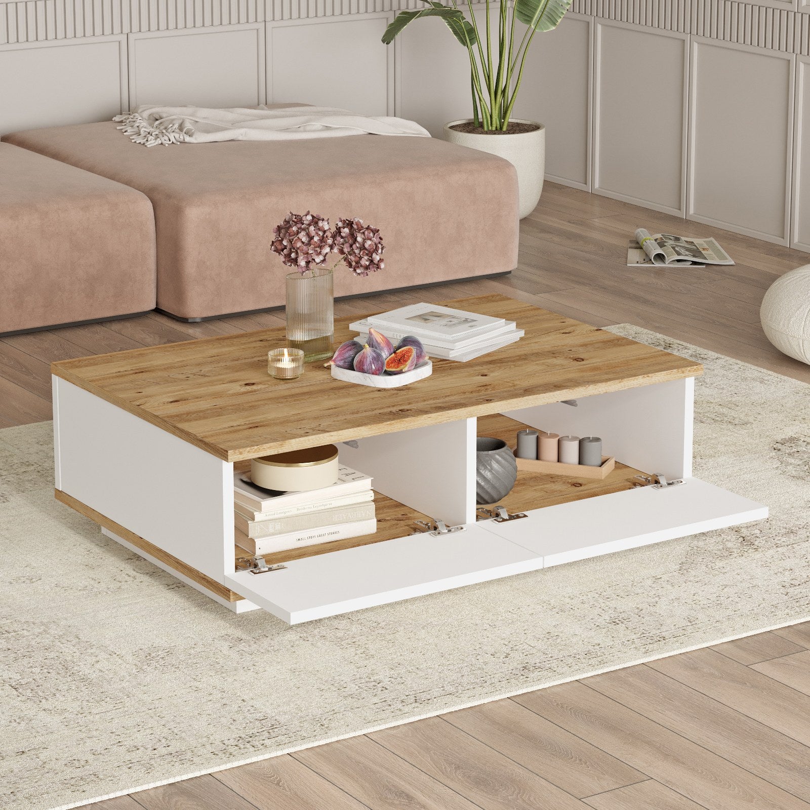Mesa de Centro Elegante, Pinho Atlântico e Branco, 90 x 60 x 28,6 cm | Painel de Partículas 100% Revestido com Melamina, 18 mm de Espessura | Perfeita para Espaços Modernos