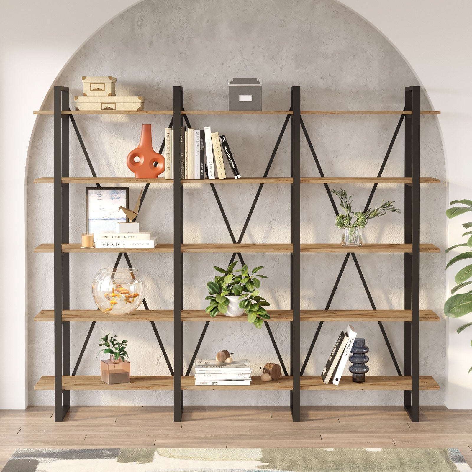 Estante Industrial Moderna – 219,6 x 180 x 34 cm – Pinho Atlântico – Painel de partículas e Metal