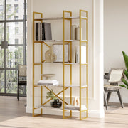 Estante – 87,5 x 175 x 30 cm – Mármore branco e dourado – Metal e painel de partículas revestido de melamina