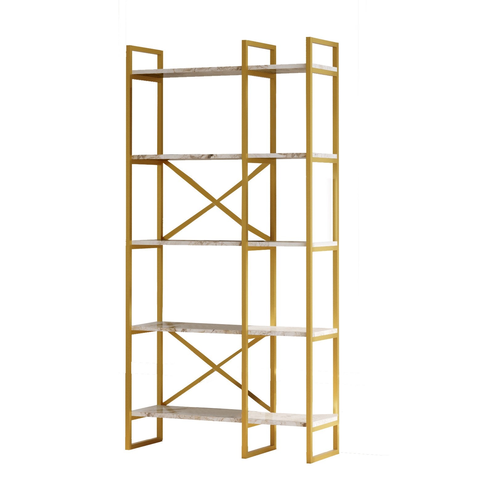 Estante – 87,5 x 175 x 30 cm – Mármore branco e dourado – Metal e painel de partículas revestido de melamina