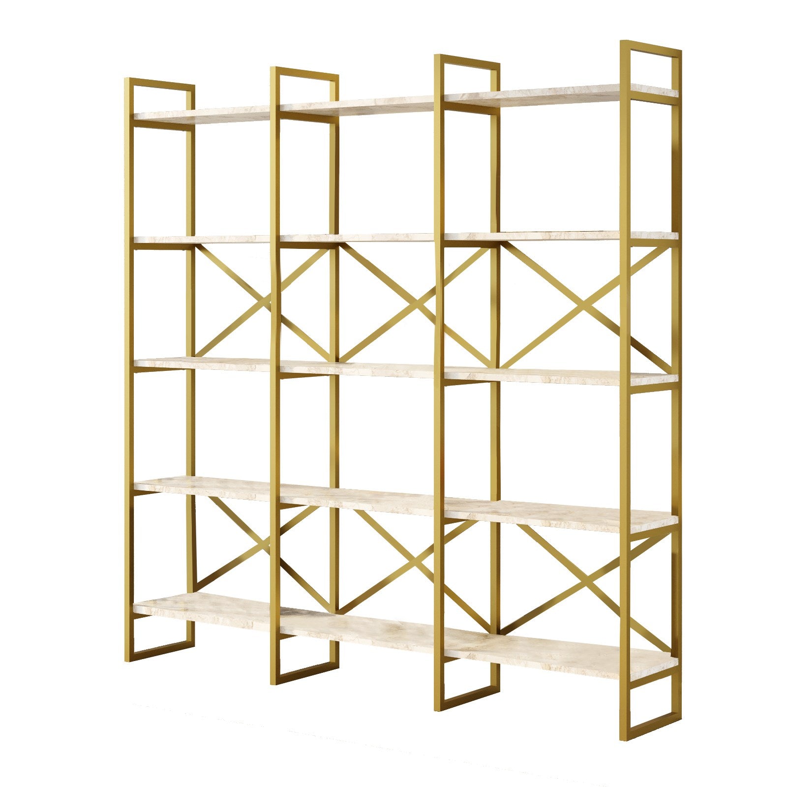 Estante de livros – 170 x 175 x 30 cm – Mármore branco e dourado – Metal