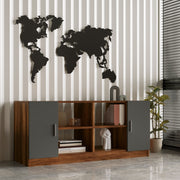 Armário moderno multiuso, nogueira e antracite, 139,8 x 61,8 x 46,3 cm | Painel de partículas 100% revestido de melamina, 18 mm de espessura | Solução de armazenamento elegante