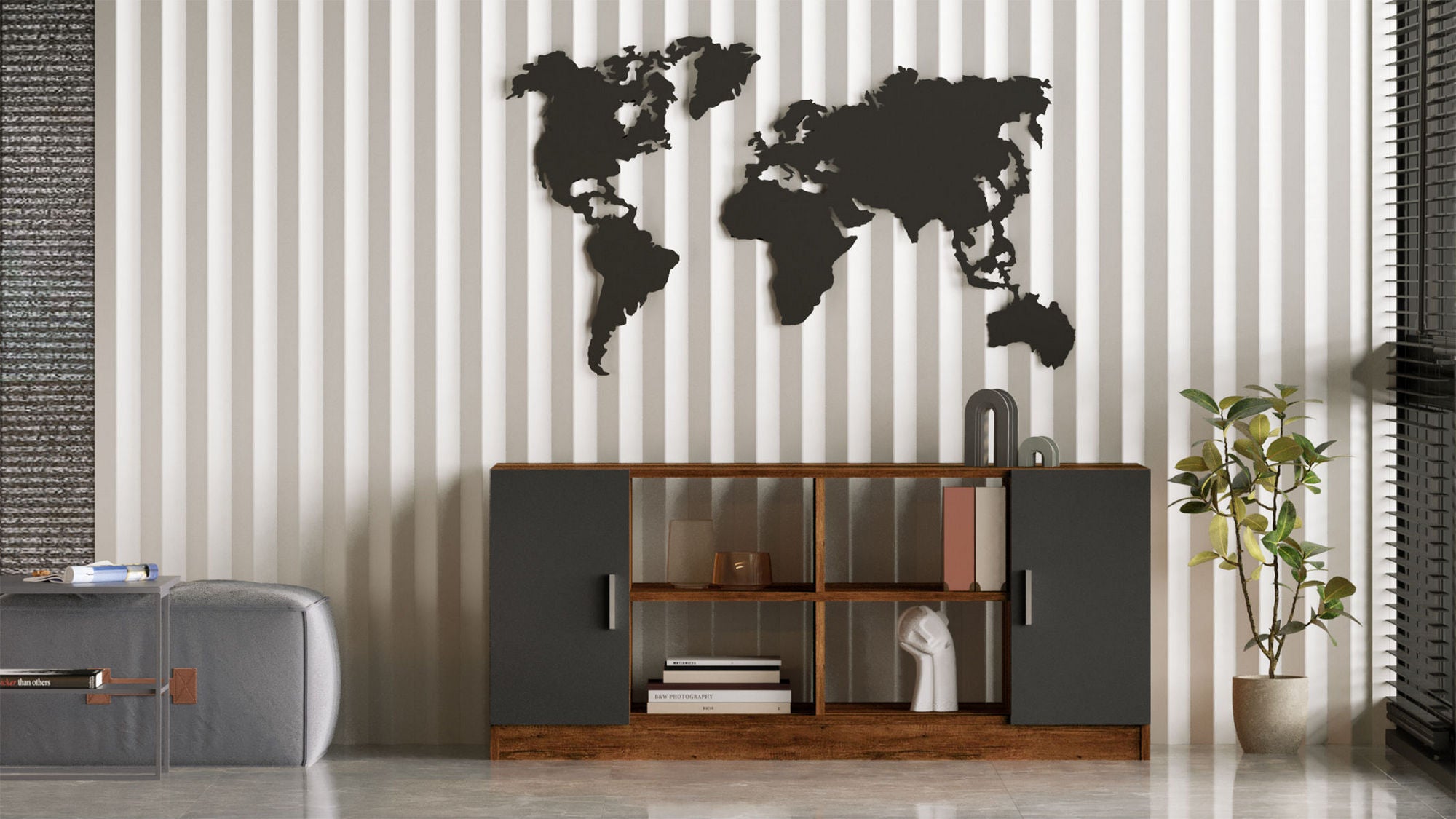 Armário moderno multiuso, nogueira e antracite, 139,8 x 61,8 x 46,3 cm | Painel de partículas 100% revestido de melamina, 18 mm de espessura | Solução de armazenamento elegante