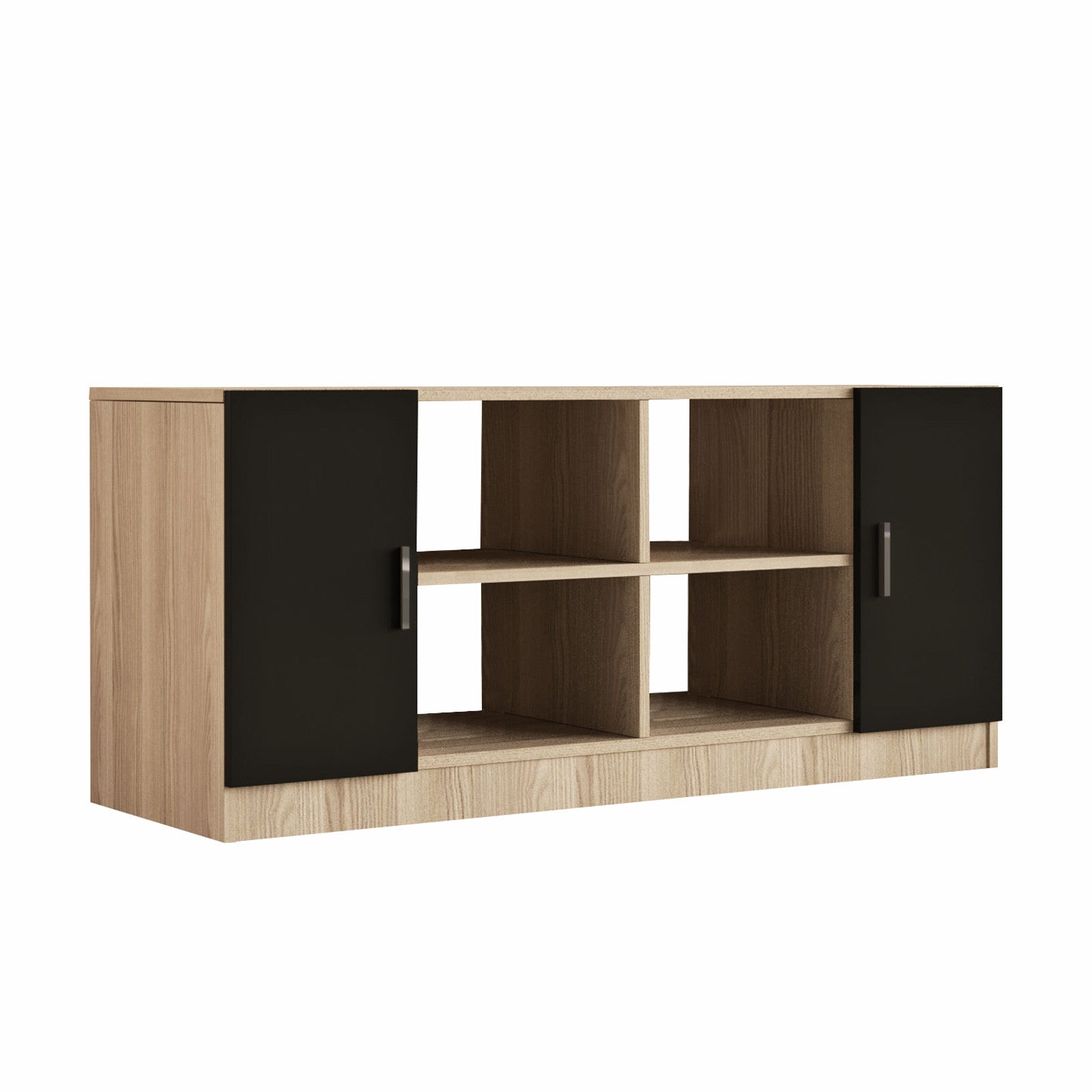 Armário moderno multiuso, carvalho e preto, 139,8 x 61,8 x 46,3 cm | Painel de partículas 100% revestido de melamina, 18 mm de espessura | Solução de armazenamento elegante para casa e escritório
