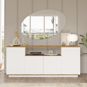 Mesa de Console Elegante, Pinho Atlântico e Branco, 180 x 75 x 44,5 cm | Painel de Partículas 100% Revestido em Melamina, 18 mm de Espessura | Perfeito para Espaços Modernos
