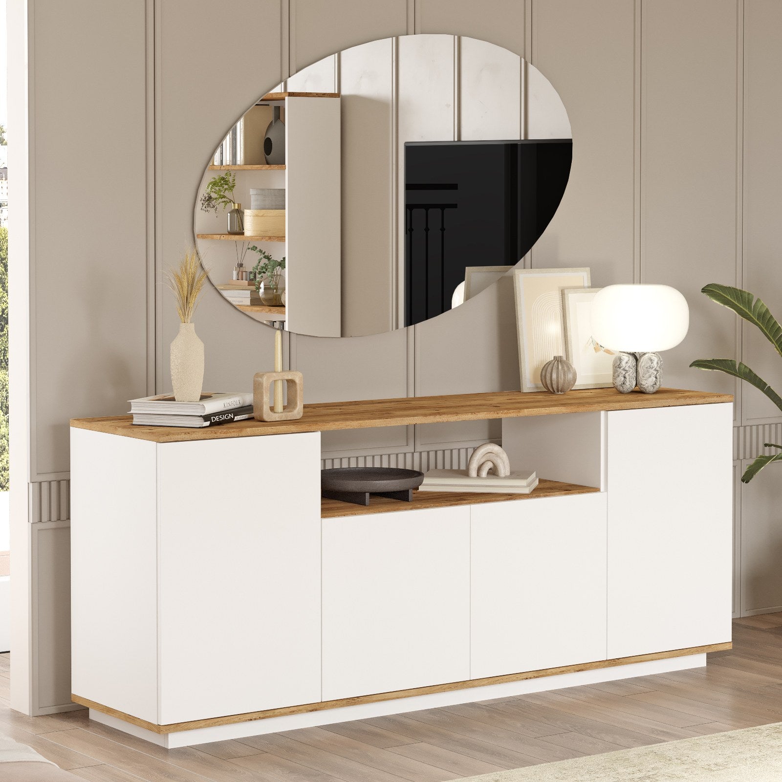 Mesa de Console Elegante, Pinho Atlântico e Branco, 180 x 75 x 44,5 cm | Painel de Partículas 100% Revestido em Melamina, 18 mm de Espessura | Perfeito para Espaços Modernos