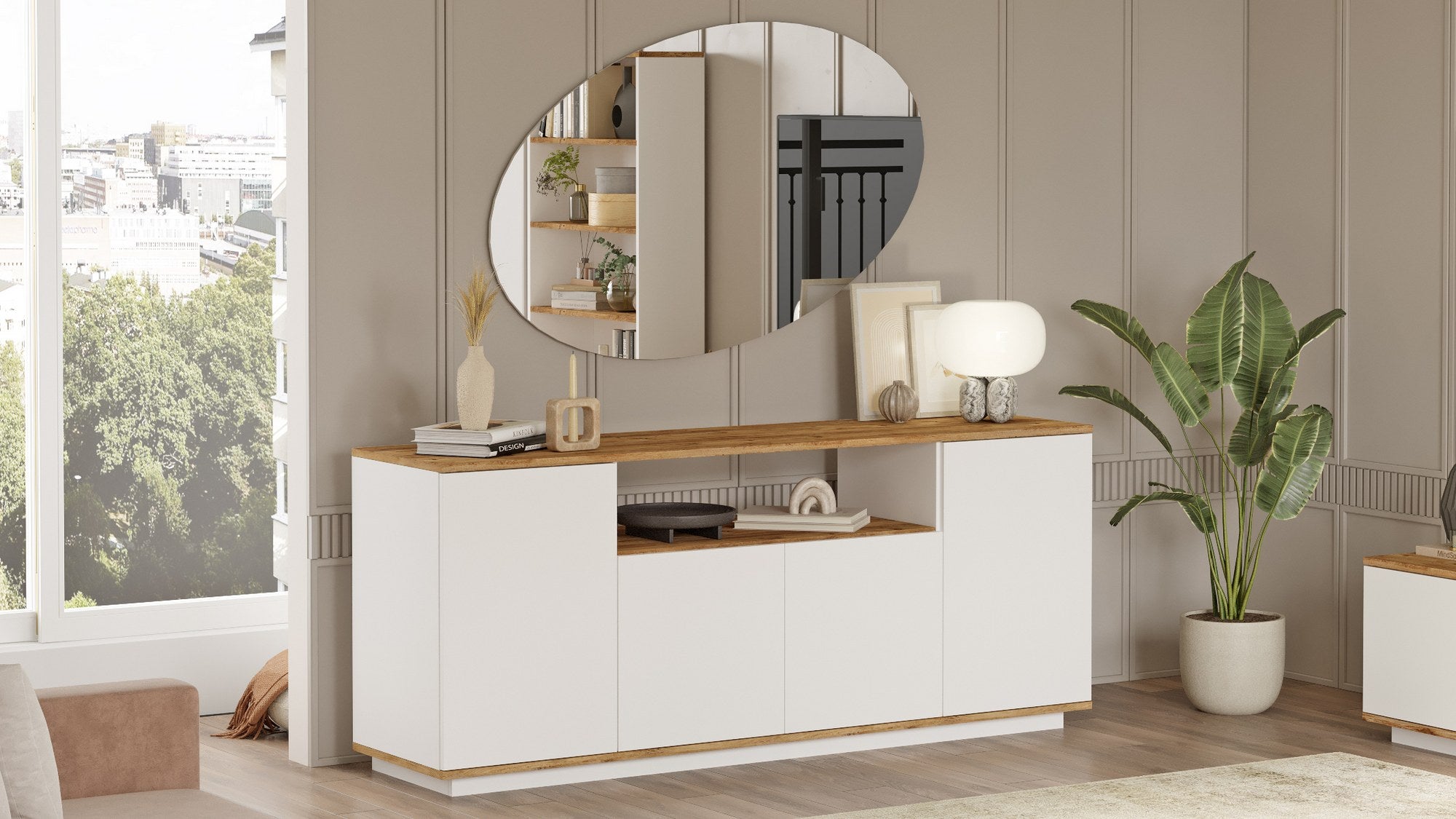 Mesa de Console Elegante, Pinho Atlântico e Branco, 180 x 75 x 44,5 cm | Painel de Partículas 100% Revestido em Melamina, 18 mm de Espessura | Perfeito para Espaços Modernos