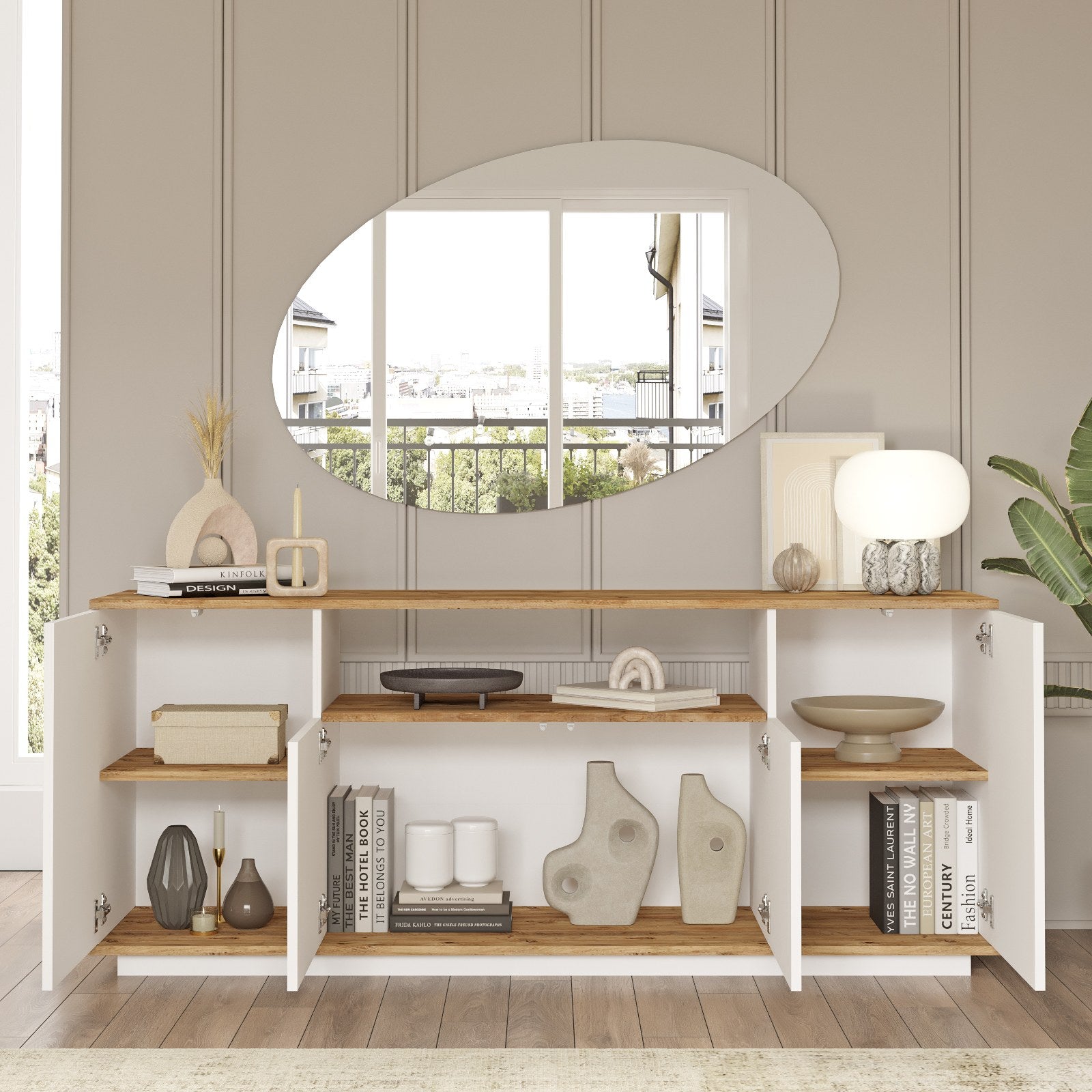 Mesa de Console Elegante, Pinho Atlântico e Branco, 180 x 75 x 44,5 cm | Painel de Partículas 100% Revestido em Melamina, 18 mm de Espessura | Perfeito para Espaços Modernos
