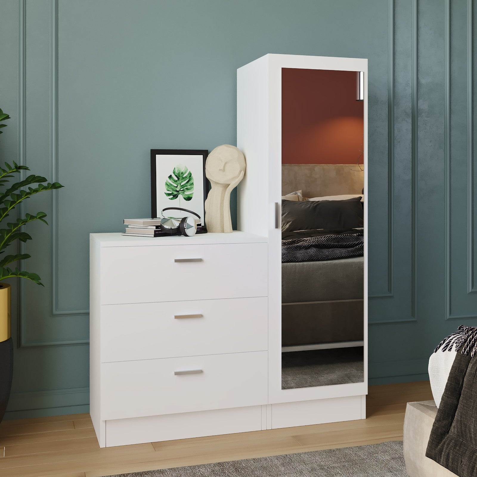 Armário moderno multiuso – 140 x 40 x 47 cm – Branco – Painel de partículas revestido a melamina