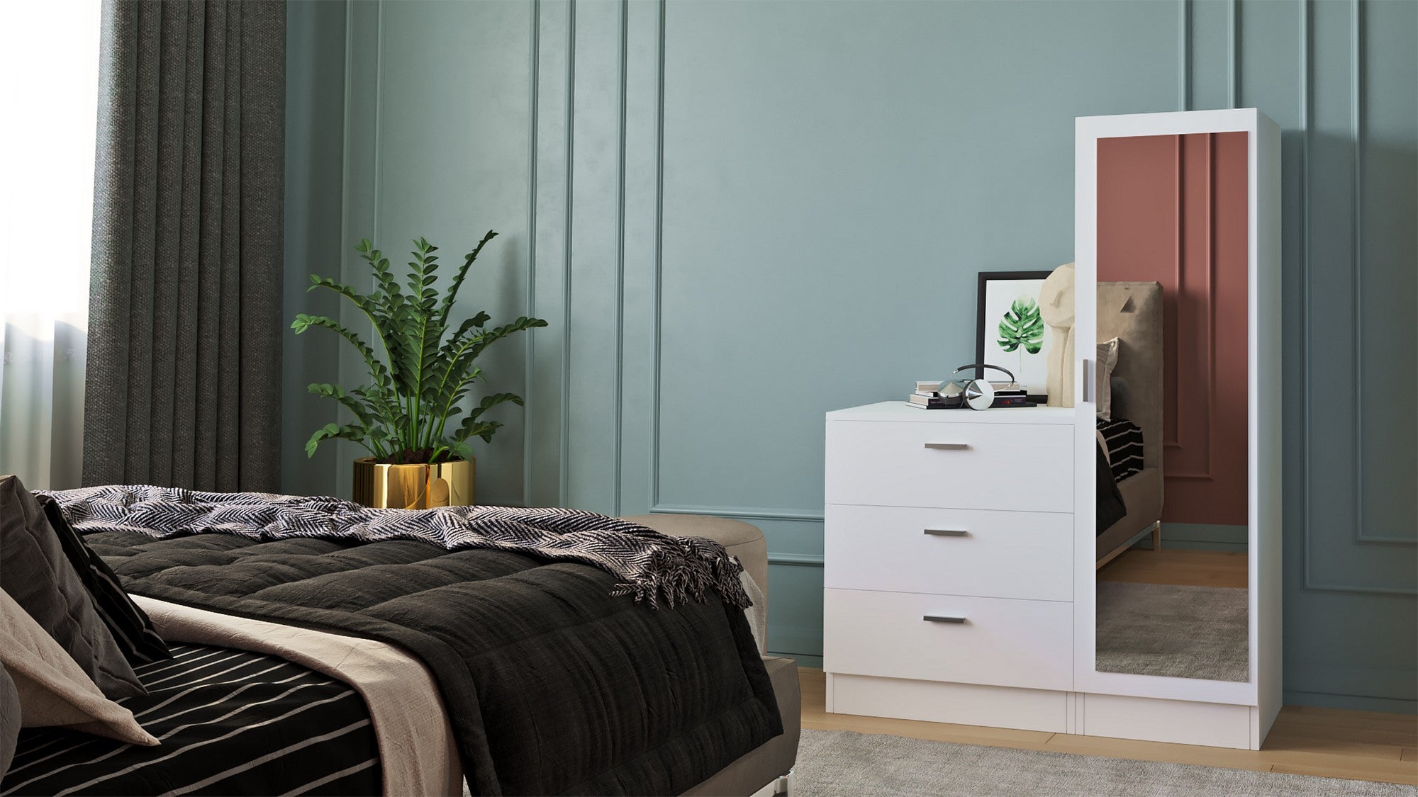 Armário moderno multiuso – 140 x 40 x 47 cm – Branco – Painel de partículas revestido a melamina