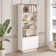 Estante elegante em pinho atlântico e branco, 75 cm L x 168,3 cm A x 26,8 cm P | Painel de partículas 100% revestido em melamina, 18 mm de espessura | Perfeita para espaços modernos