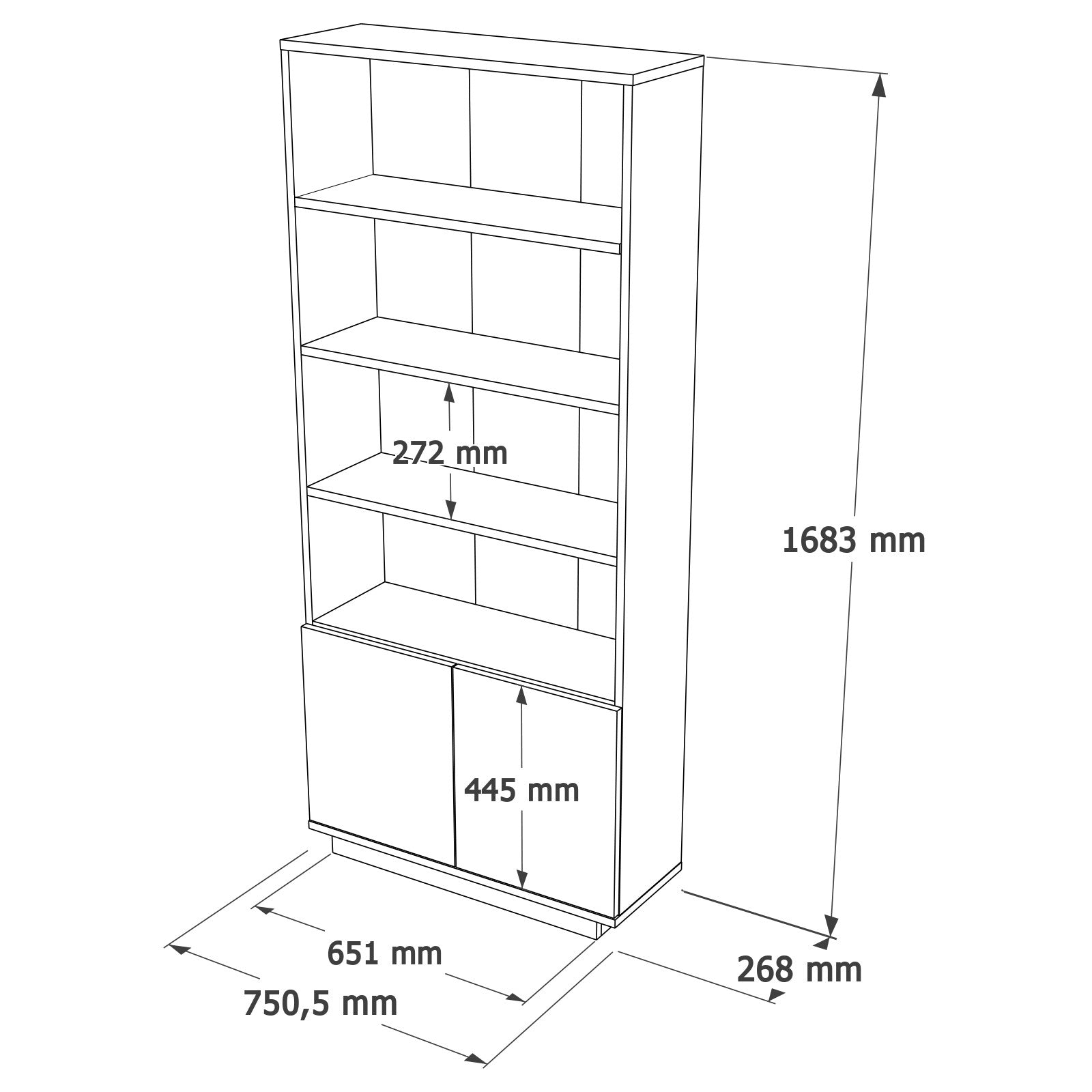 Estante elegante em pinho atlântico e branco, 75 cm L x 168,3 cm A x 26,8 cm P | Painel de partículas 100% revestido em melamina, 18 mm de espessura | Perfeita para espaços modernos