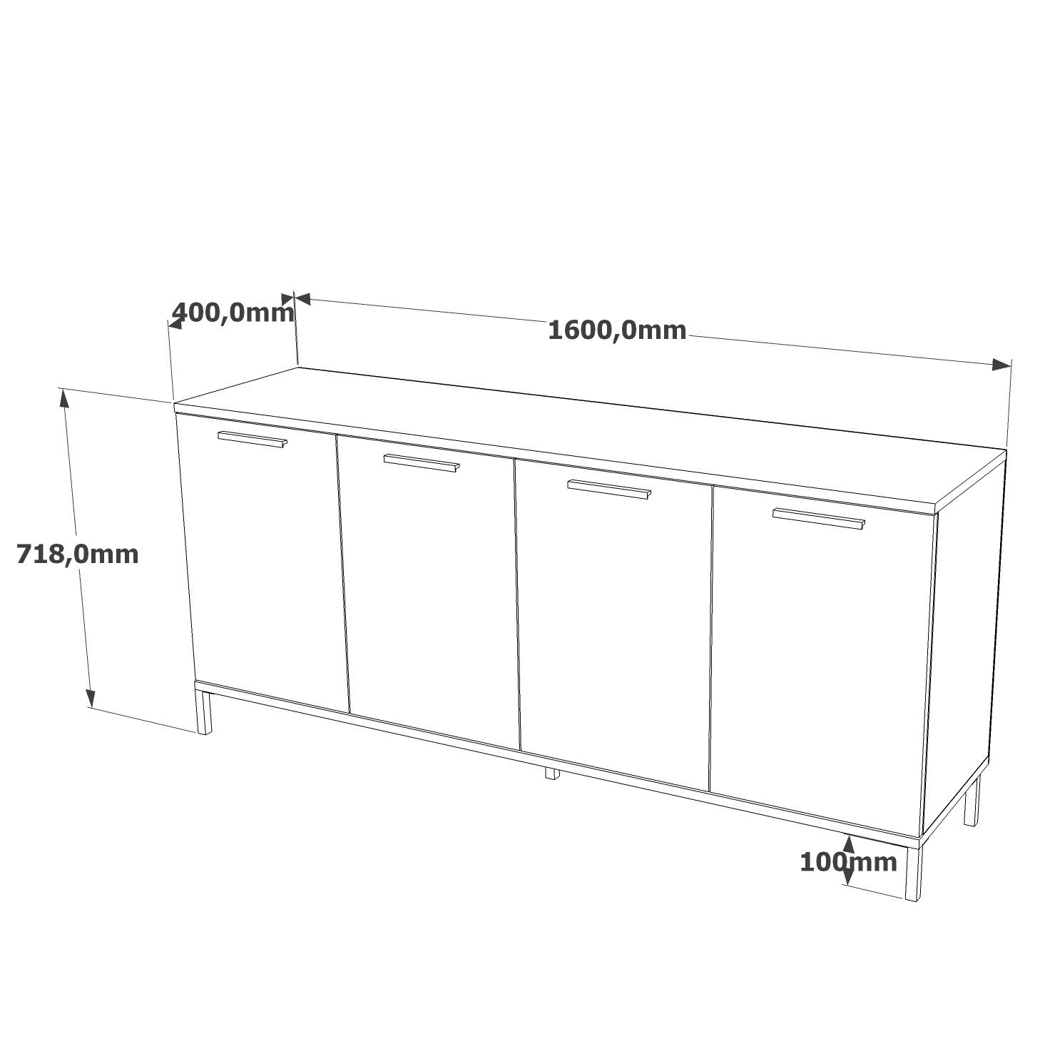 Aparador Elegante, Pinho Atlântico e Antracite, 160 x 71,8 x 40 cm | Painel de Partículas 100% Revestido com Melamina, 18 mm de Espessura | Perfeito para Espaços Modernos
