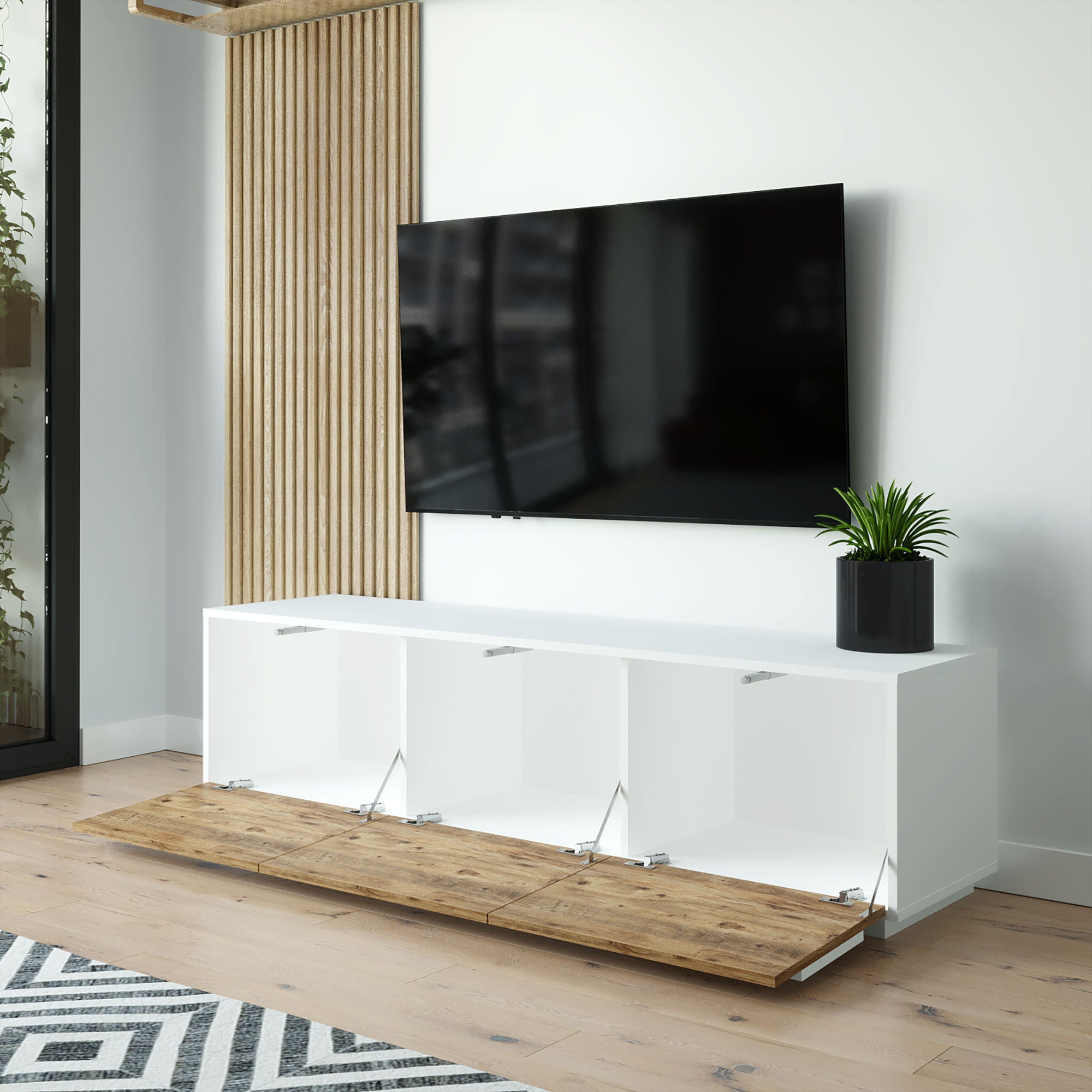 Mesa de TV Atlantic Pine Branca 180cm - Design Moderno com Acabamento Melamínico Resistente