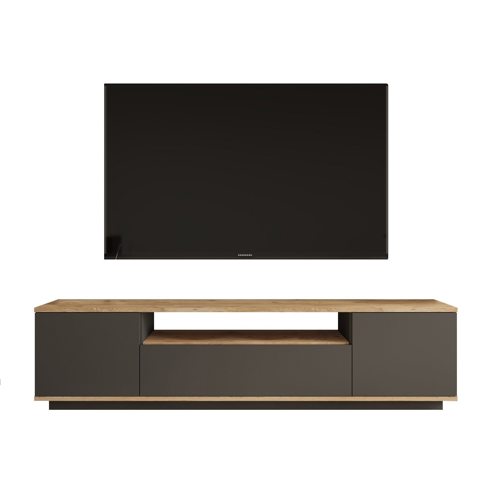 Suporte de TV moderno, pinho atlântico e antracite, 180 x 44,6 x 44,5 cm | Painel de partículas 100% revestido de melamina, 18 mm de espessura | Design elegante e funcional para qualquer sala de estar