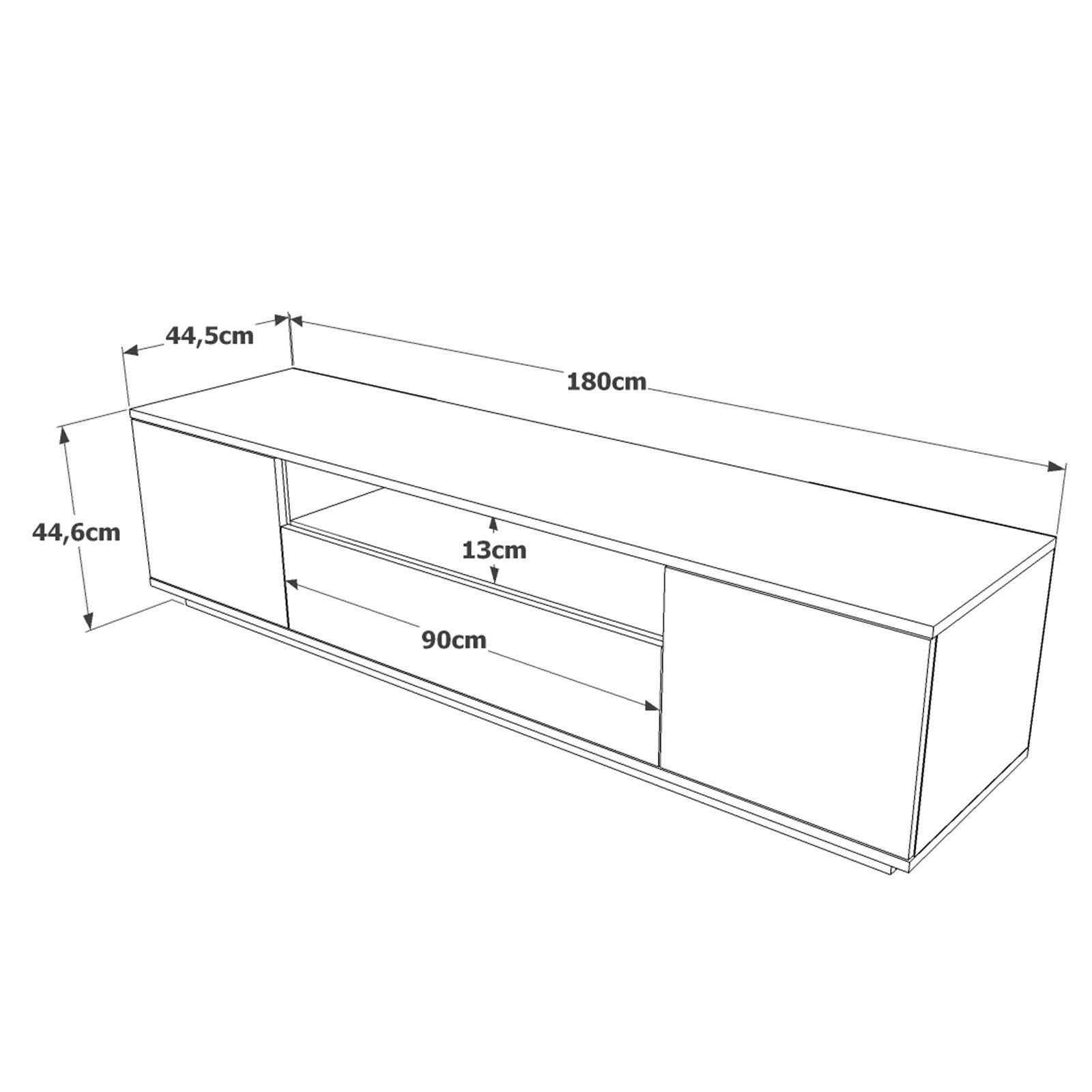 Suporte de TV moderno, pinho atlântico e antracite, 180 x 44,6 x 44,5 cm | Painel de partículas 100% revestido de melamina, 18 mm de espessura | Design elegante e funcional para qualquer sala de estar