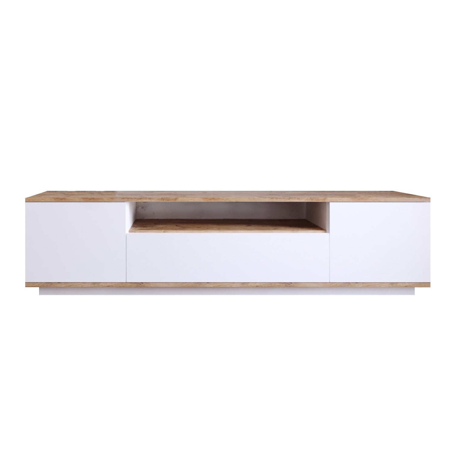 Suporte de TV moderno, pinho atlântico e branco, 180 cm x 44,6 cm x 44,5 cm | Painel de partículas 100% revestido de melamina, 18 mm de espessura | Design elegante e funcional para salas de estar