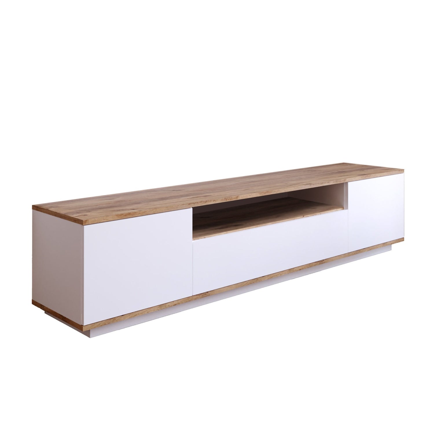 Suporte de TV moderno, pinho atlântico e branco, 180 cm x 44,6 cm x 44,5 cm | Painel de partículas 100% revestido de melamina, 18 mm de espessura | Design elegante e funcional para salas de estar