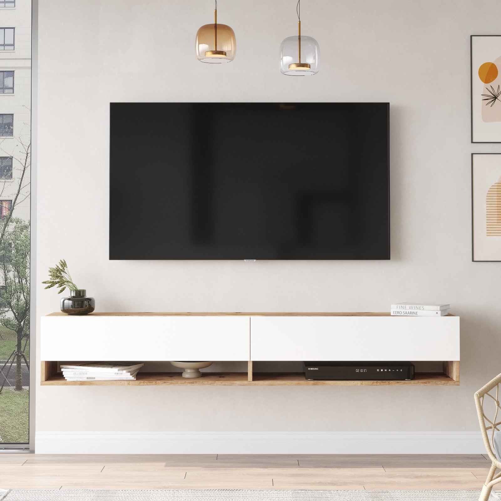 Mesa TV Atlantic Pine 180cm - Móvel Televisão Branco em Melamina Resistente