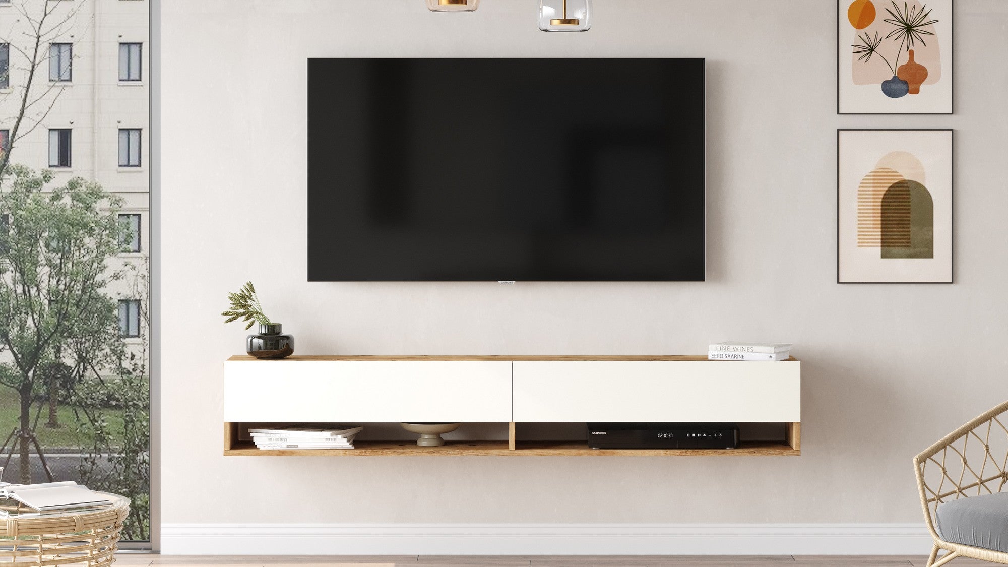 Mesa TV Atlantic Pine 180cm - Móvel Televisão Branco em Melamina Resistente