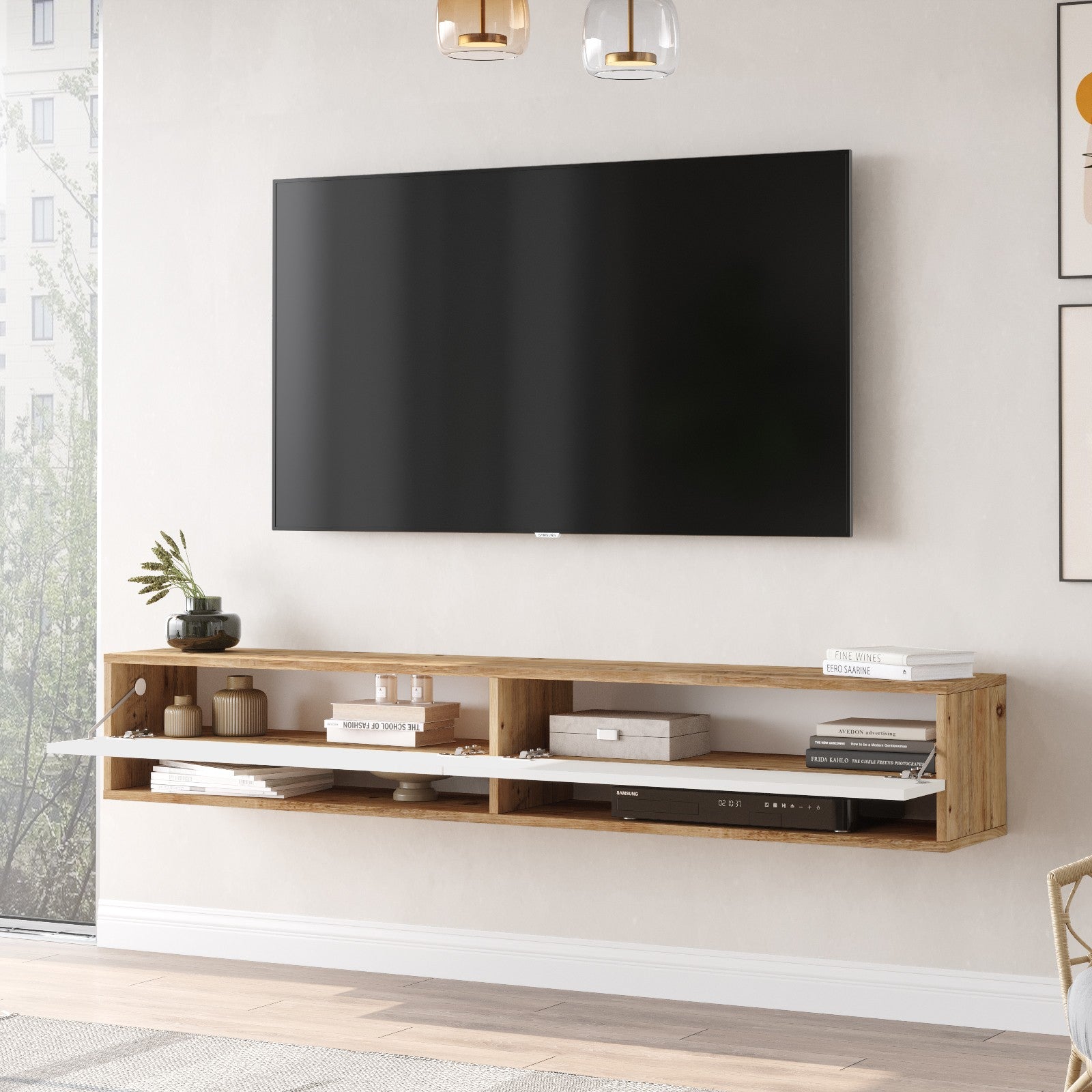Mesa TV Atlantic Pine 180cm - Móvel Televisão Branco em Melamina Resistente
