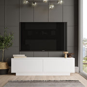 Suporte de TV moderno branco, 140 cm de largura, 38,2 cm de altura, 35,5 cm de profundidade | Painel de partículas 100% revestido de melamina, 18 mm de espessura | Design elegante e funcional para qualquer sala de estar