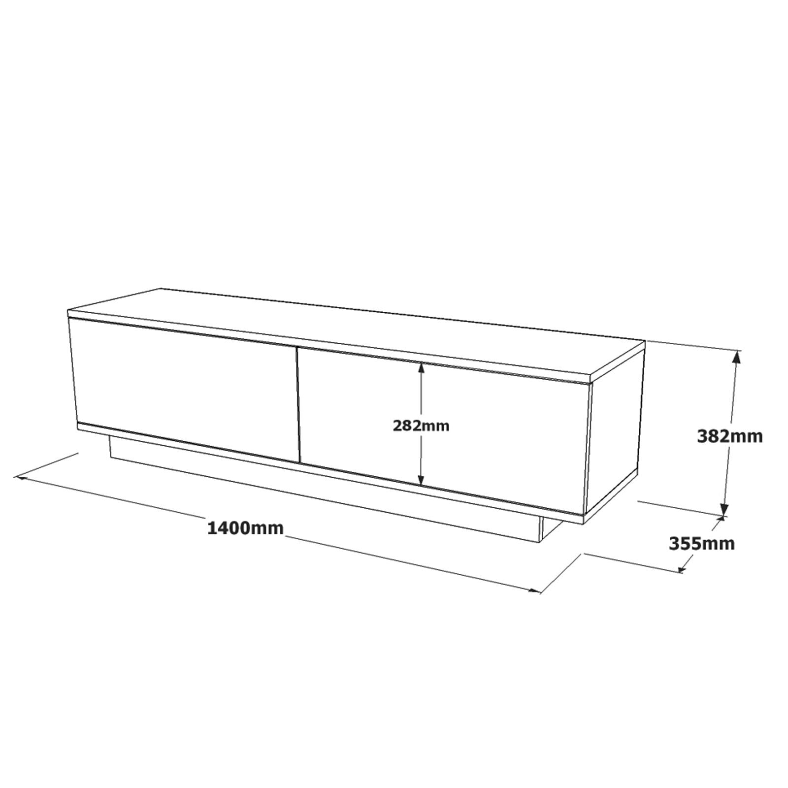 Suporte de TV moderno branco, 140 cm de largura, 38,2 cm de altura, 35,5 cm de profundidade | Painel de partículas 100% revestido de melamina, 18 mm de espessura | Design elegante e funcional para qualquer sala de estar
