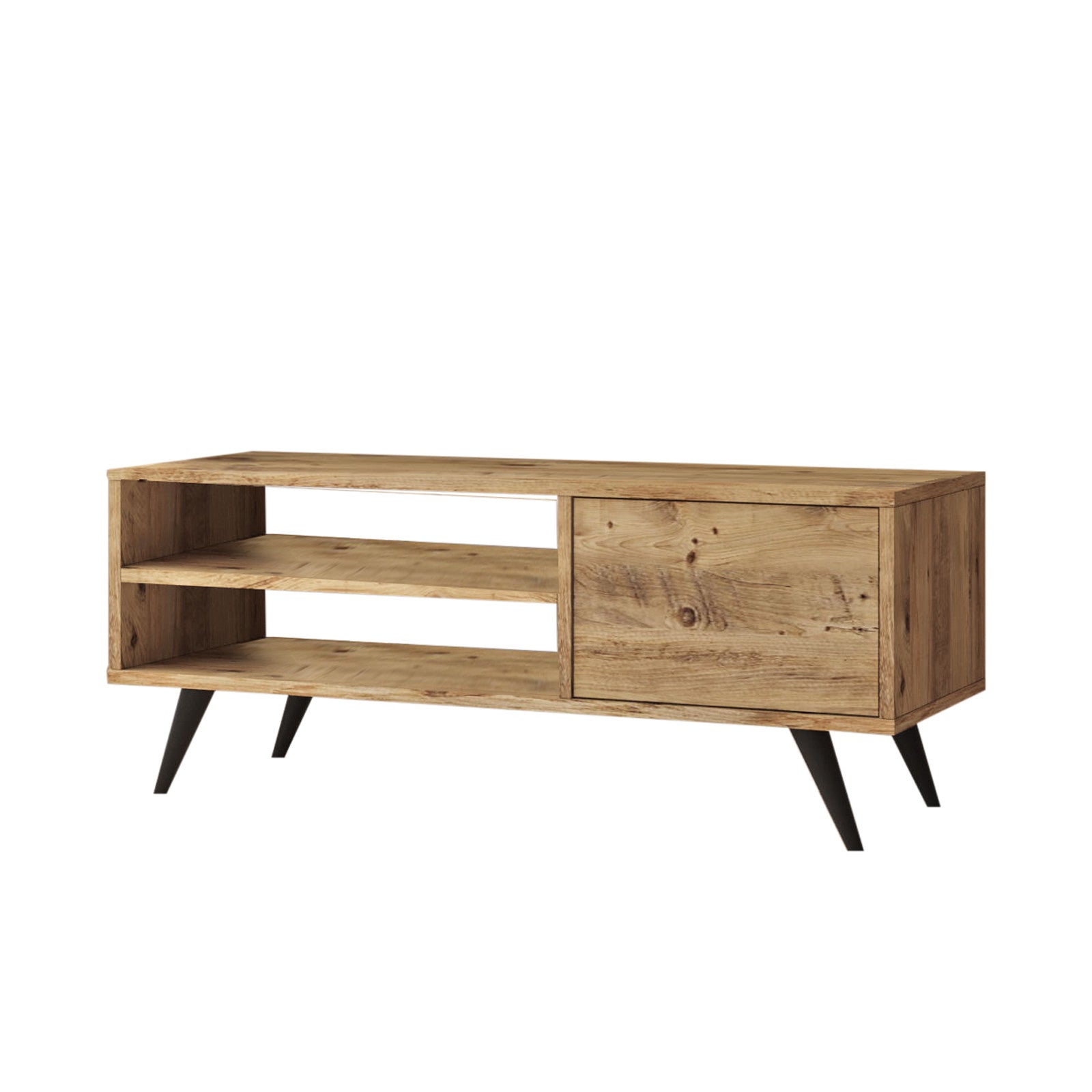 Suporte de TV moderno, pinho atlântico, 110 x 44 x 40 cm | Painel de partículas 100% revestido de melamina, 18 mm de espessura, pernas de madeira resistentes | Design elegante e funcional para salas de estar
