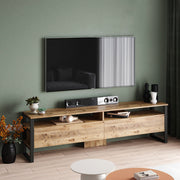 Móvel de TV moderno com pés de metal, pinho atlântico, 180 x 56 x 35,5 cm | Painel de partículas 100% revestido de melamina, 18 mm de espessura | Design elegante e funcional com várias prateleiras