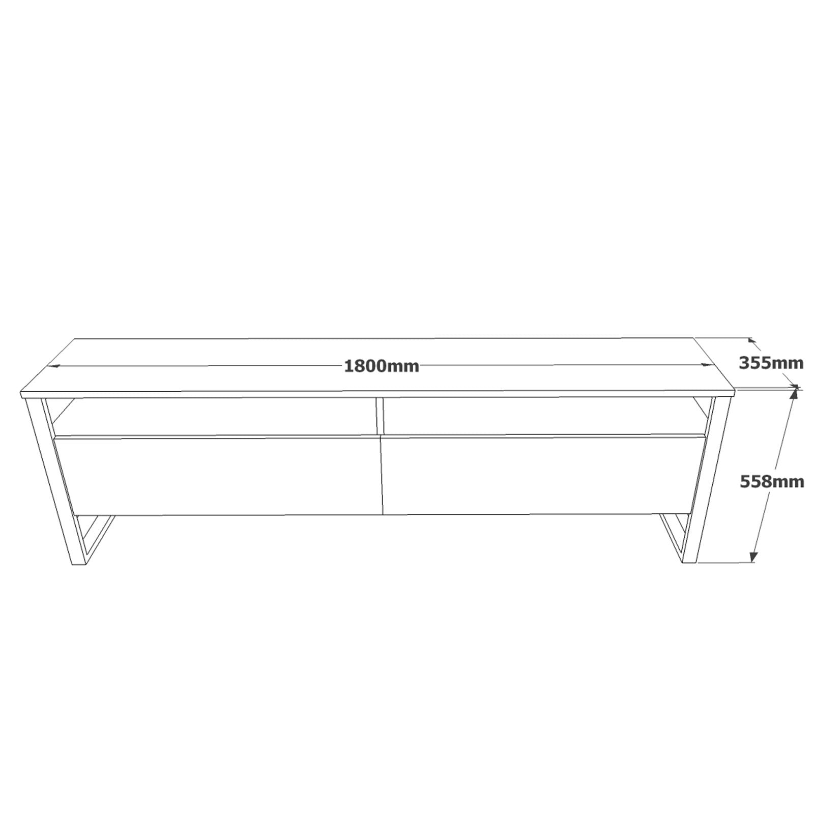 Móvel de TV moderno com pés de metal, pinho atlântico, 180 x 56 x 35,5 cm | Painel de partículas 100% revestido de melamina, 18 mm de espessura | Design elegante e funcional com várias prateleiras