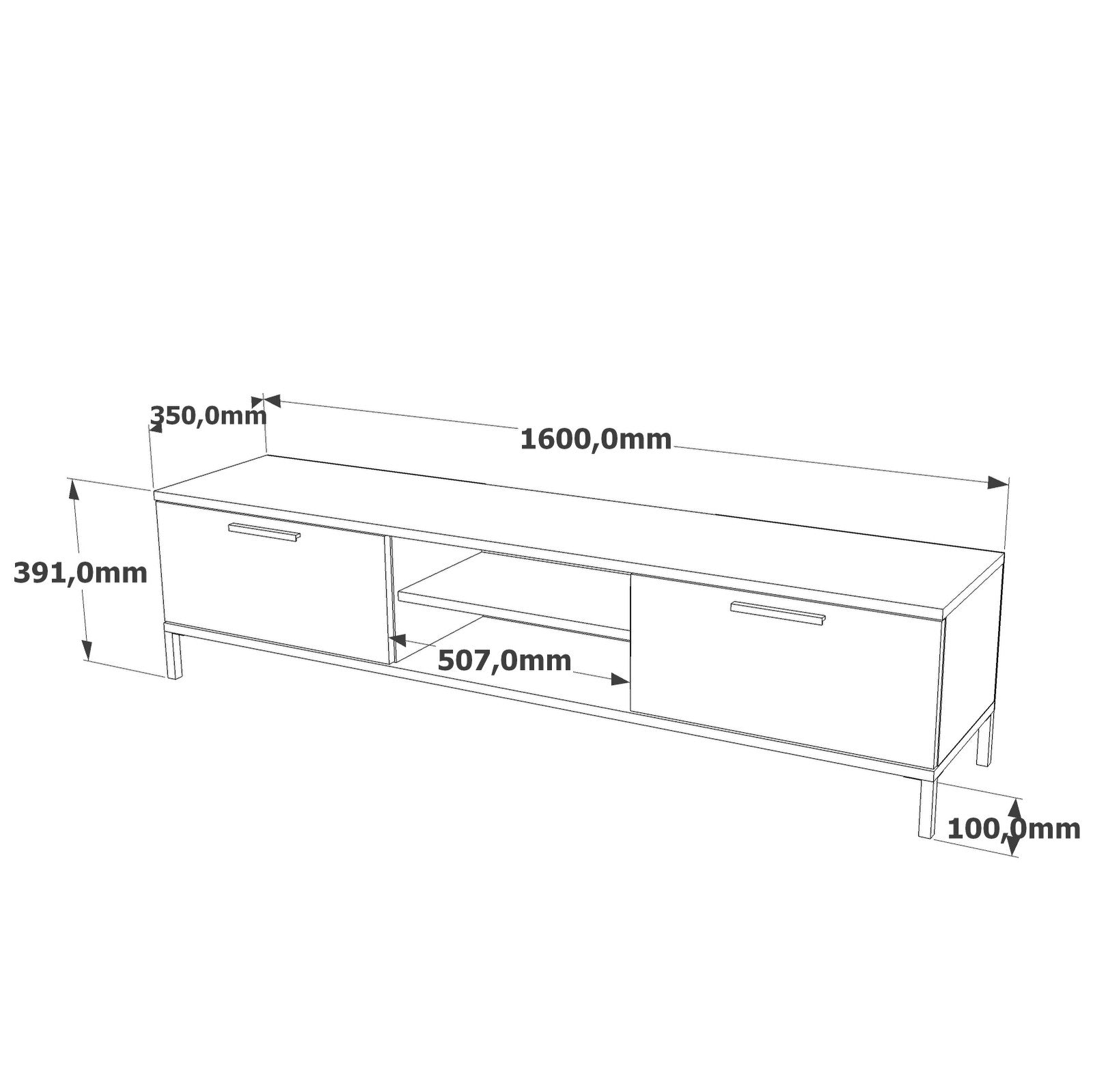 Móvel de TV elegante, pinho atlântico e antracite, 160 x 39,1 x 35 cm | Painel de partículas 100% revestido em melamina, 18 mm de espessura | Design moderno para sala de estar