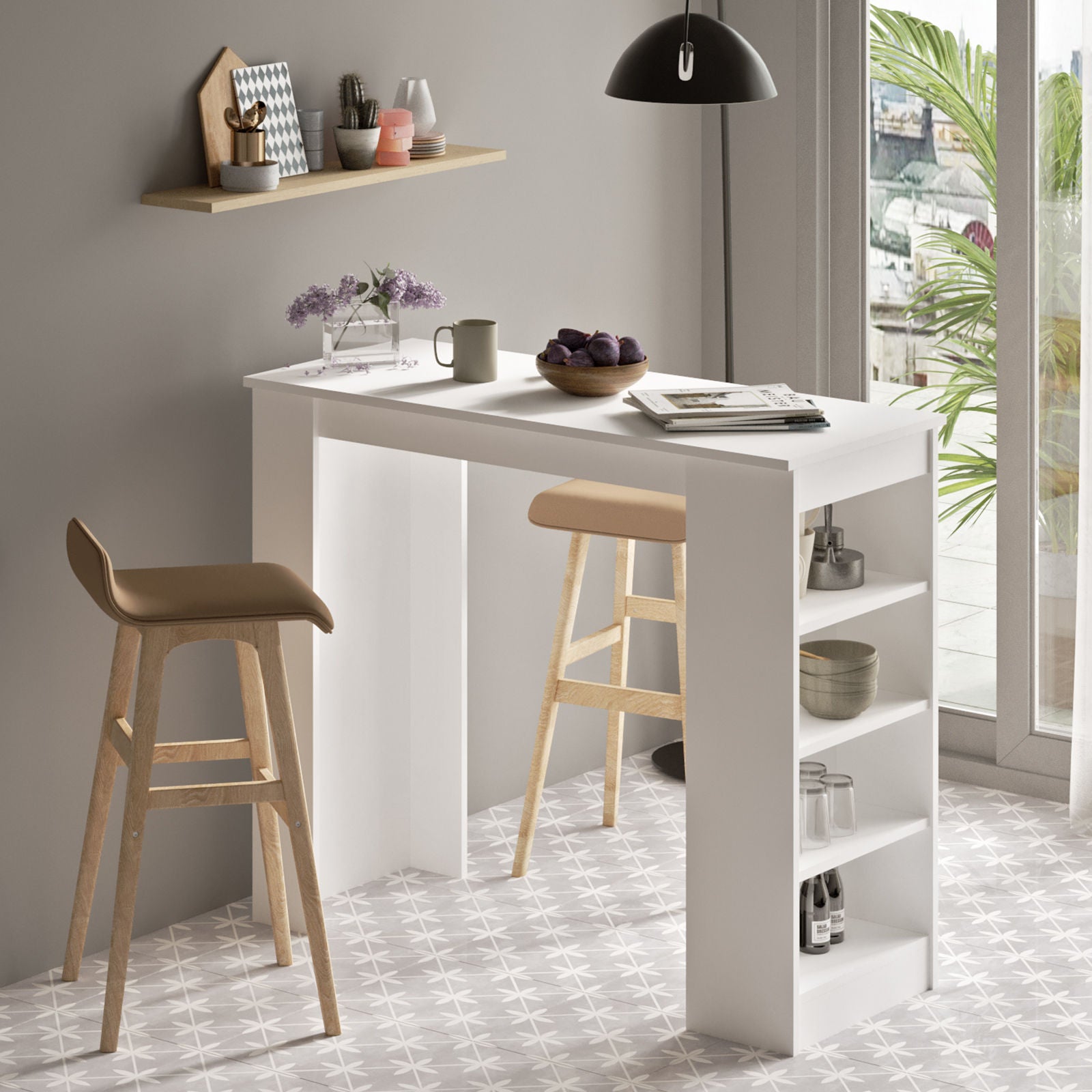 Mesa de bar moderna, branca, 120 x 101,8 x 51,6 cm | Painel de partículas 100% revestido em melamina, 18 mm de espessura | Elegante e funcional para casa ou escritório