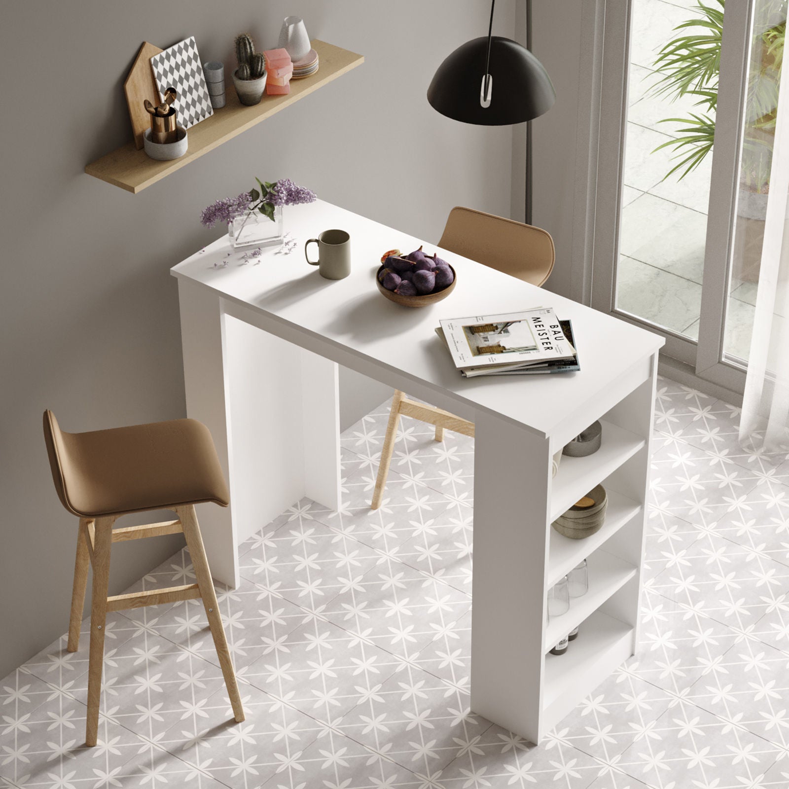 Mesa de bar moderna, branca, 120 x 101,8 x 51,6 cm | Painel de partículas 100% revestido em melamina, 18 mm de espessura | Elegante e funcional para casa ou escritório