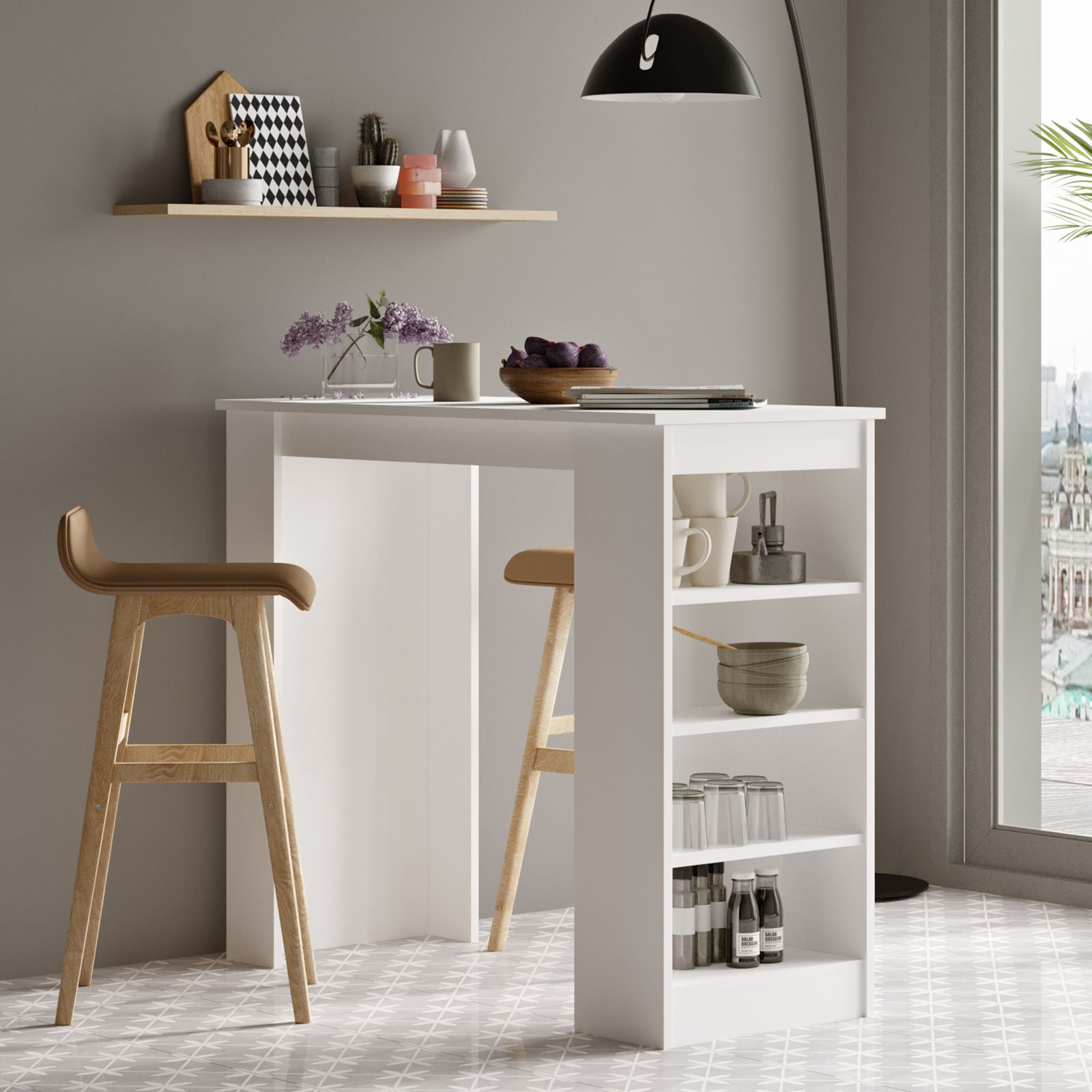 Mesa de bar moderna, branca, 120 x 101,8 x 51,6 cm | Painel de partículas 100% revestido em melamina, 18 mm de espessura | Elegante e funcional para casa ou escritório