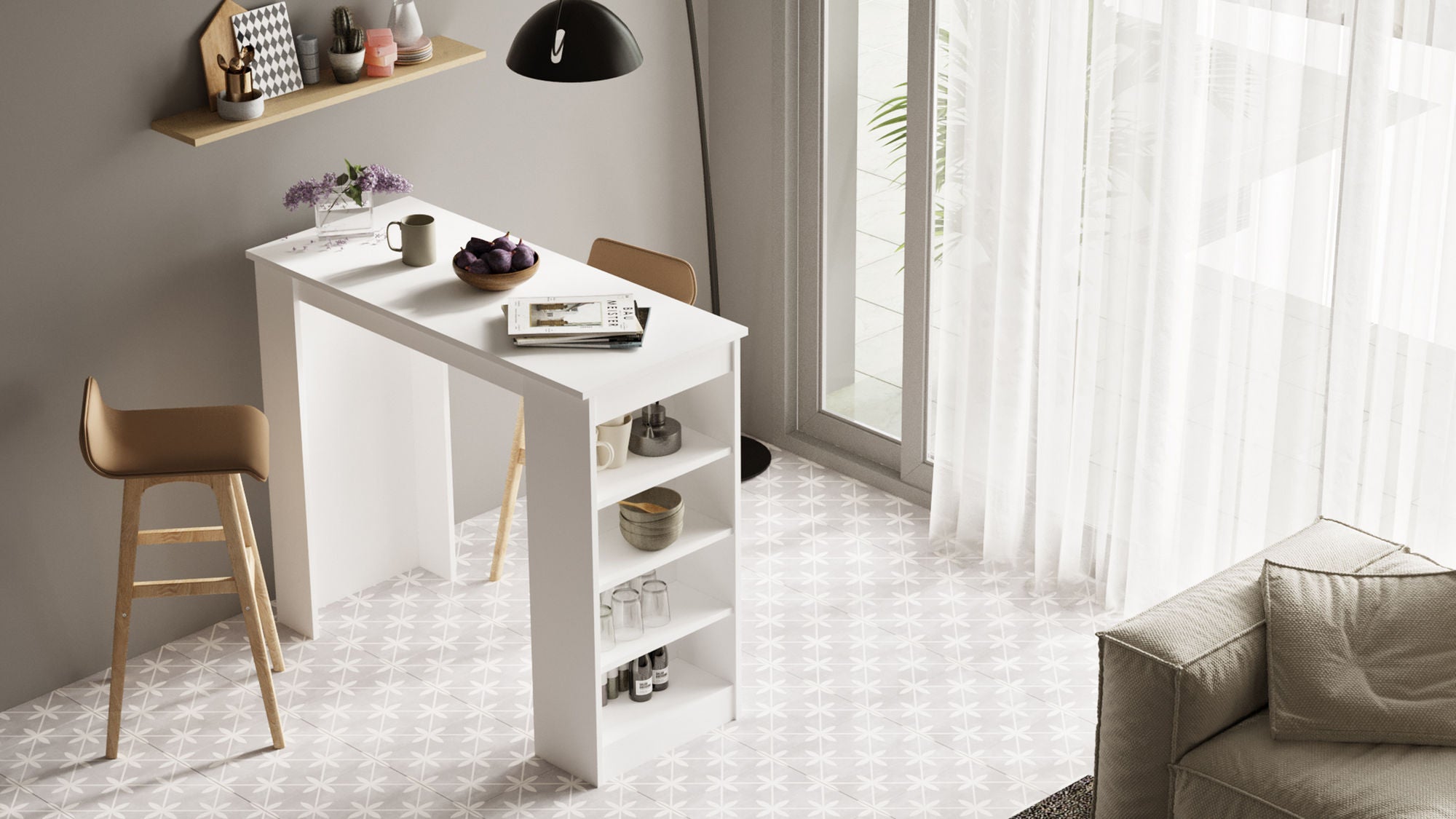 Mesa de bar moderna, branca, 120 x 101,8 x 51,6 cm | Painel de partículas 100% revestido em melamina, 18 mm de espessura | Elegante e funcional para casa ou escritório