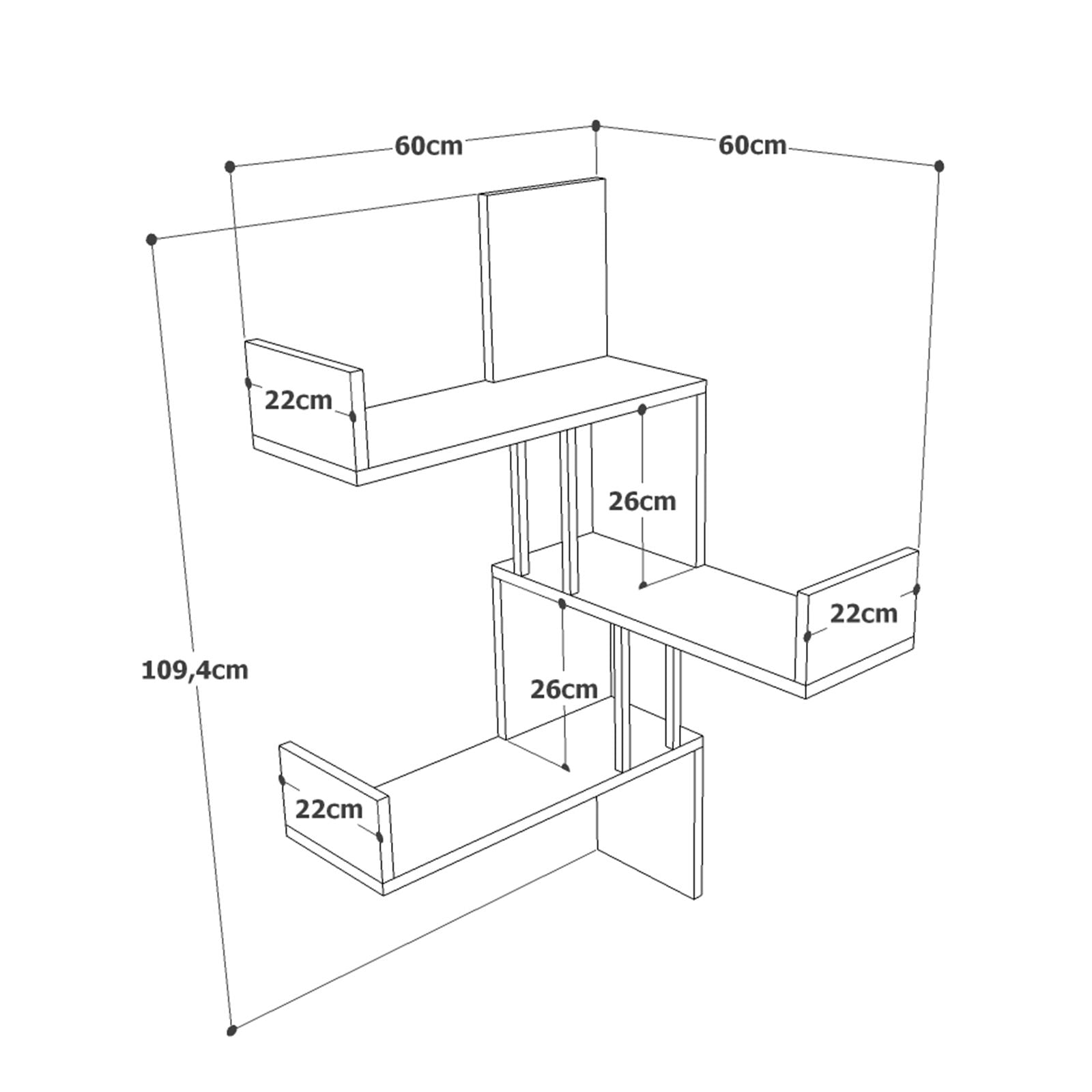 Prateleira de parede moderna, pinho atlântico, 60 x 109,4 x 60 cm | Painel de partículas 100% revestido de melamina, 18 mm de espessura | Design industrial elegante para casa e escritório