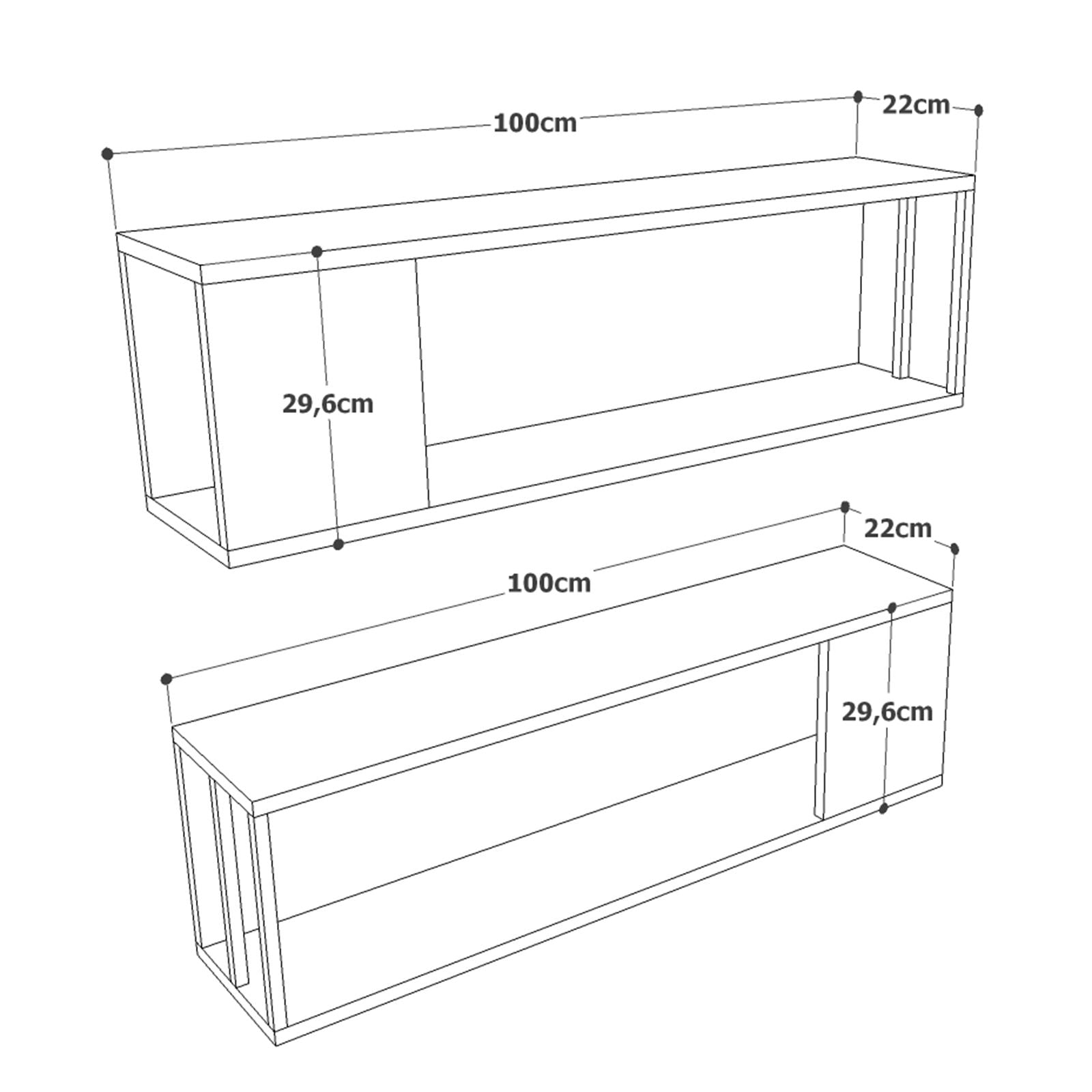 Prateleira de parede moderna (2 peças), pinho atlântico, 100 x 29,6 x 22 cm | Painel de partículas 100% revestido de melamina, 18 mm de espessura | Design industrial elegante para casa e escritório